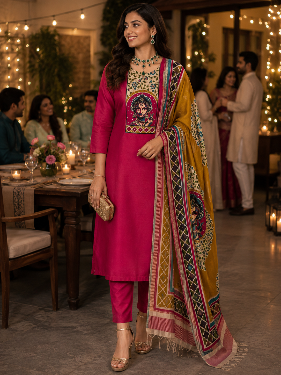 Pink Dabka Work Maheshwari Silk Semi Stitched Suit