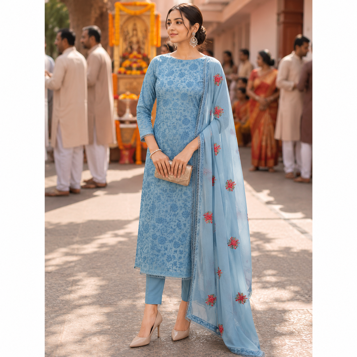 Blue Georgette Semi Stitched Suit