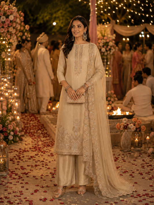 Zari Metallic Foil Shimmer Semi Stitched Suit