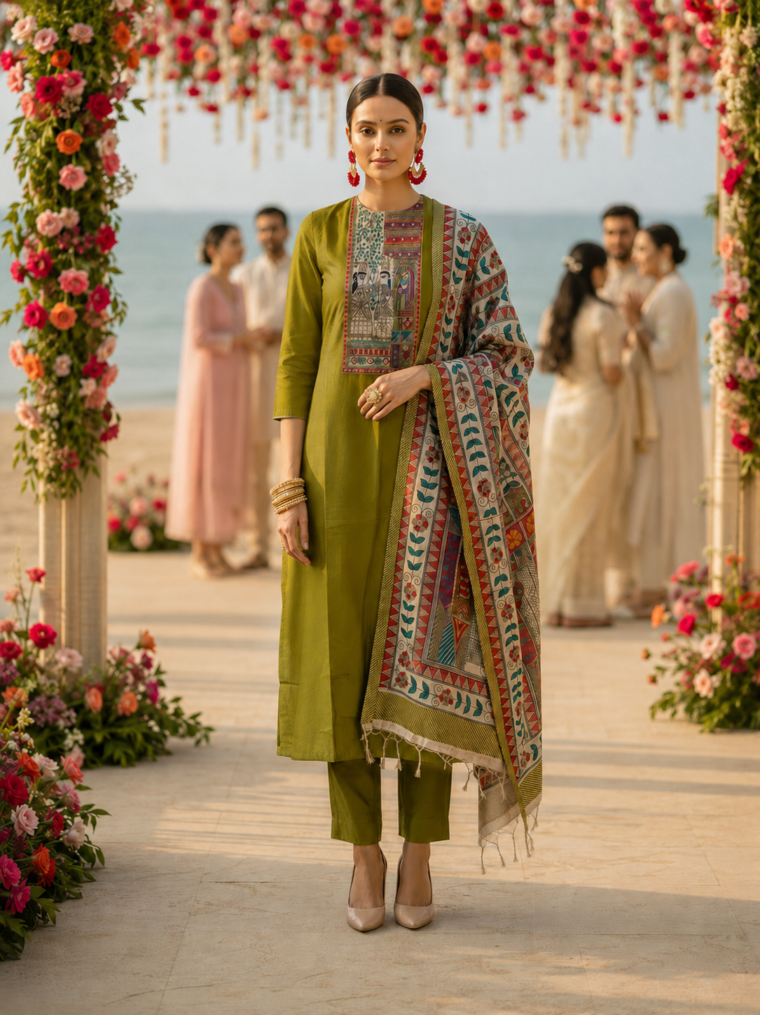 Green Dabka Work Maheshwari Silk Semi Stitched Suit