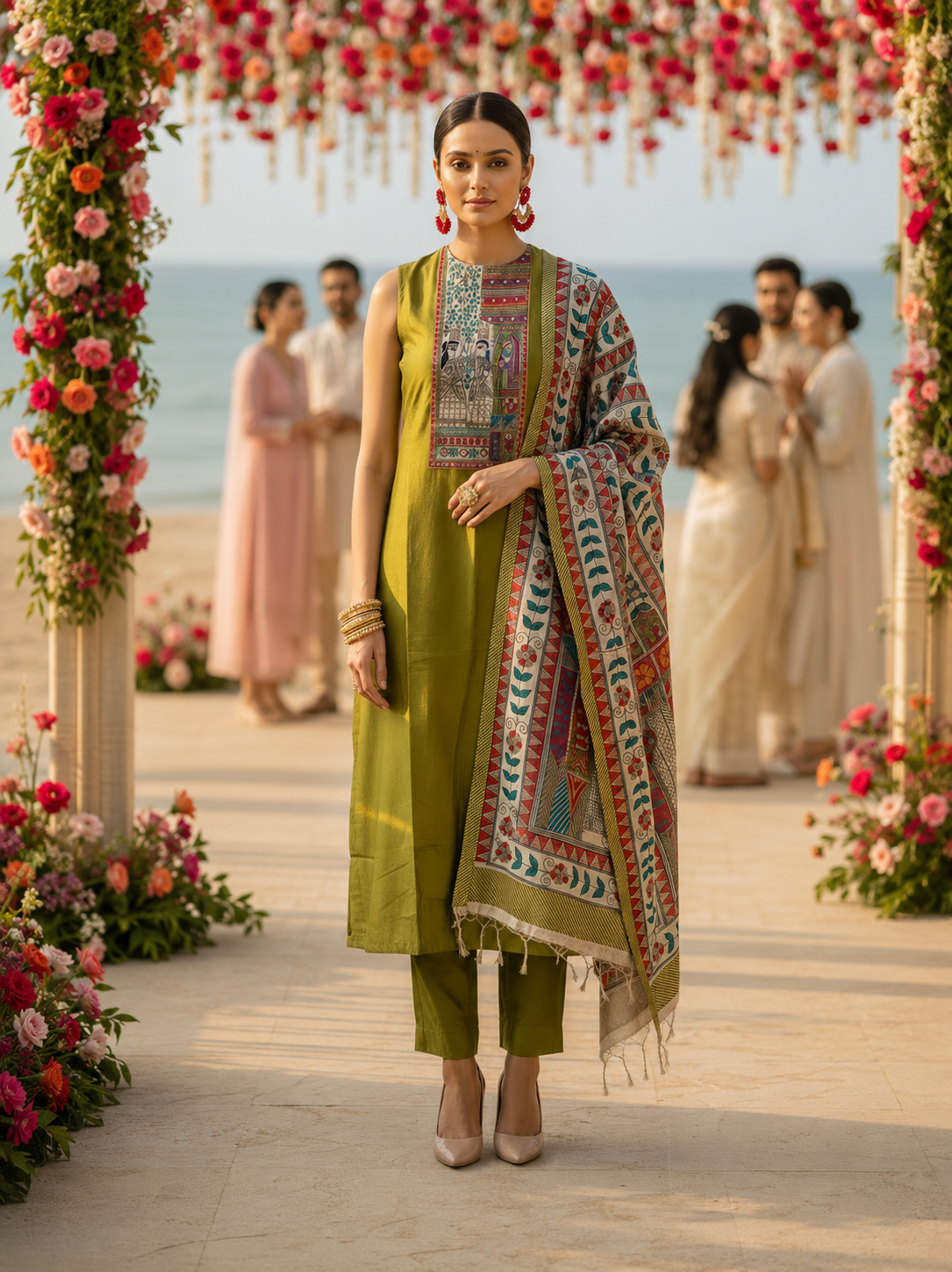 Green Dabka Work Maheshwari Silk Semi Stitched Suit