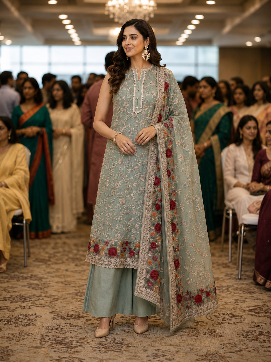 Green Parsi Georgette Semi Stitched Suit