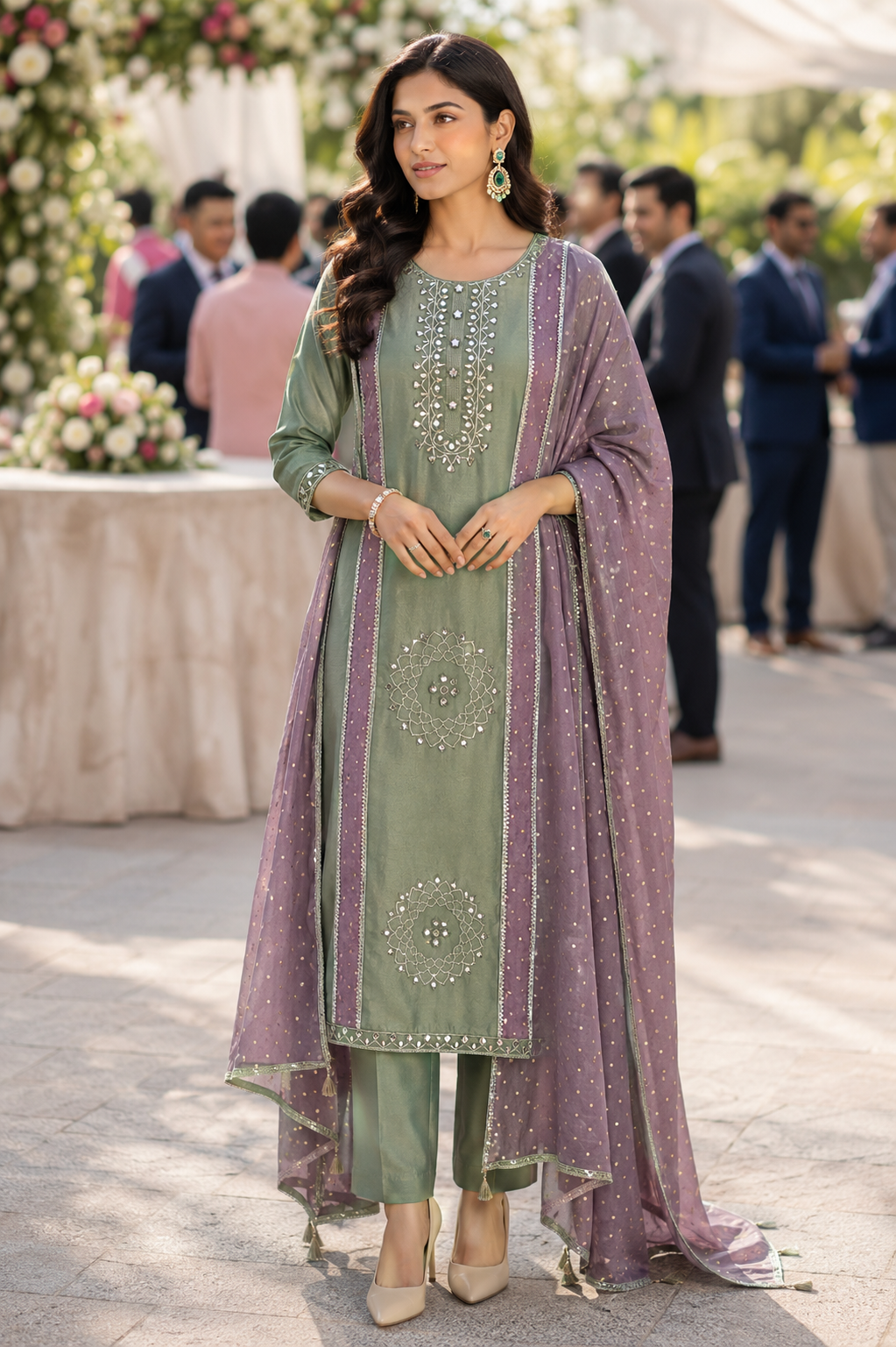 Green Gotta Patti Shimmer Unstitched Suit