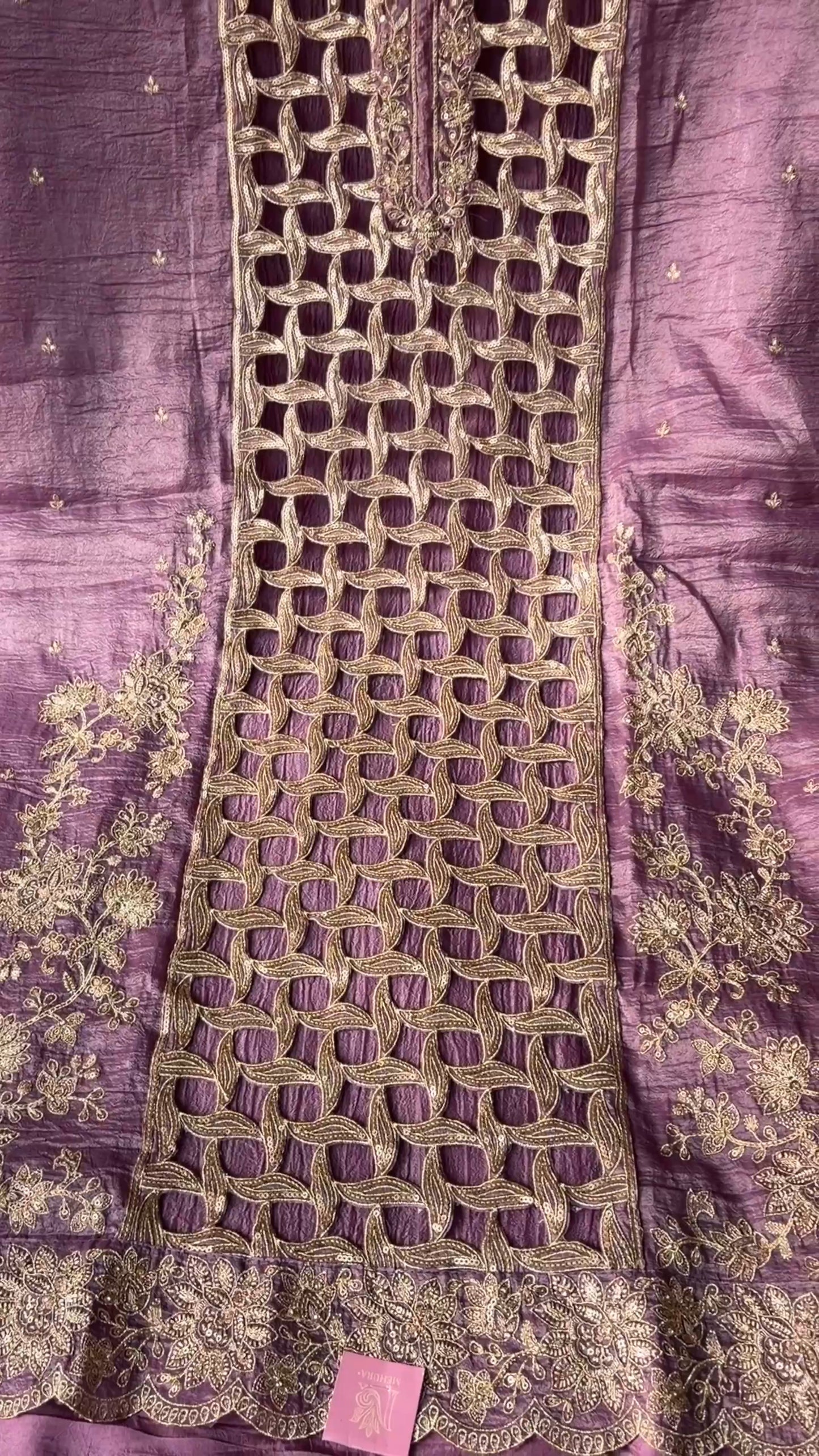 Purple Embellished Crackle Semi Stitched Suit