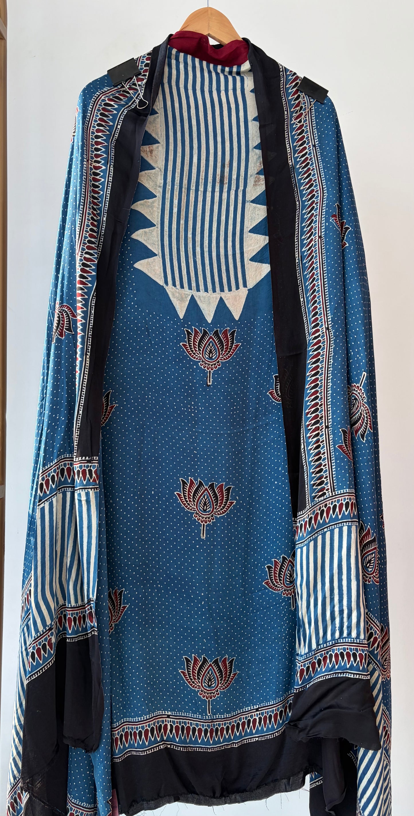 Blue Ajrak Modal Silk Unstitched Suit