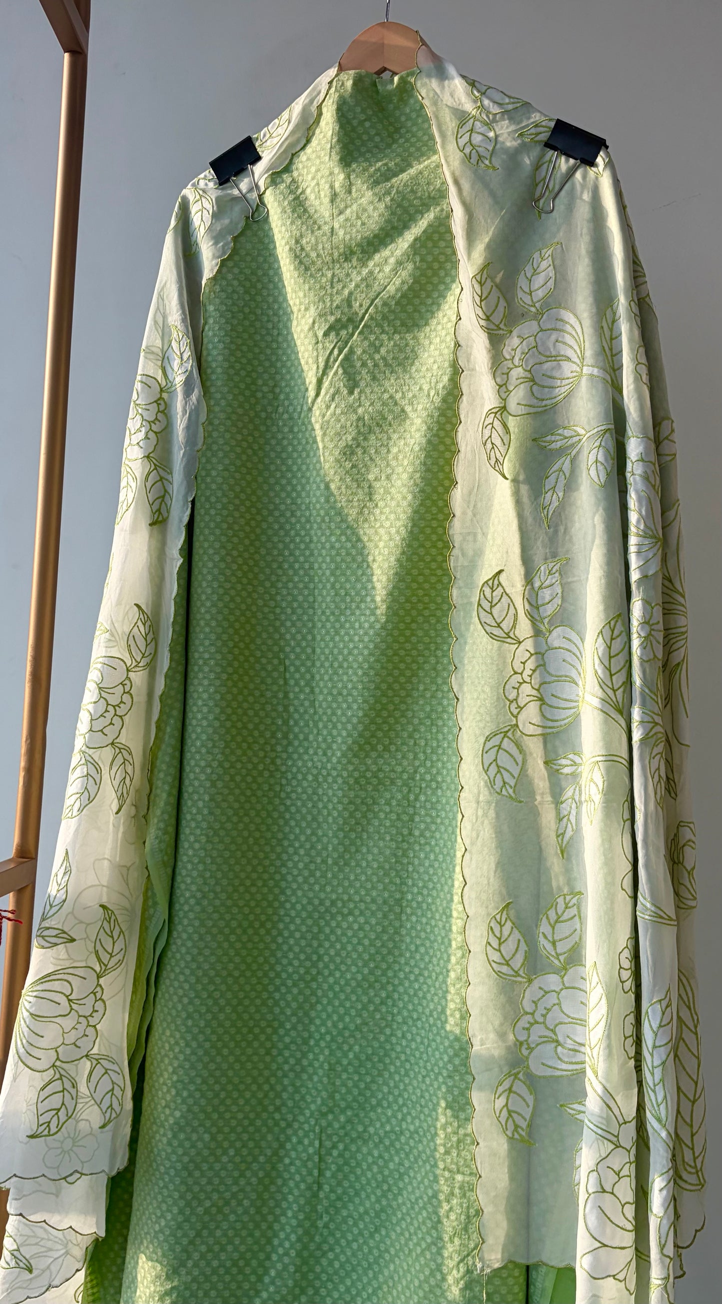Green Applique Chanderi Unstitched Suit