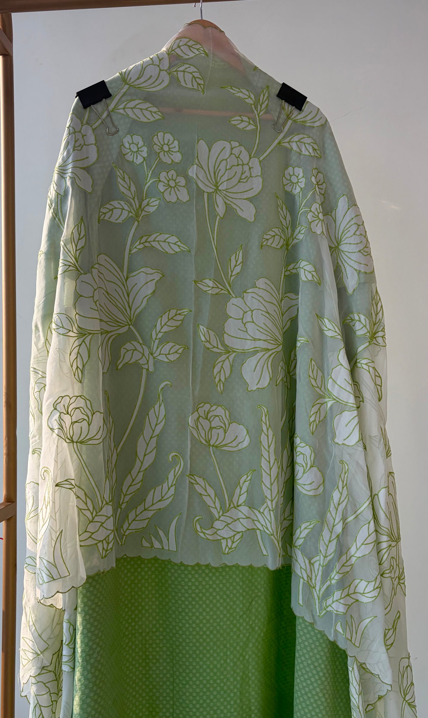 Green Applique Chanderi Unstitched Suit