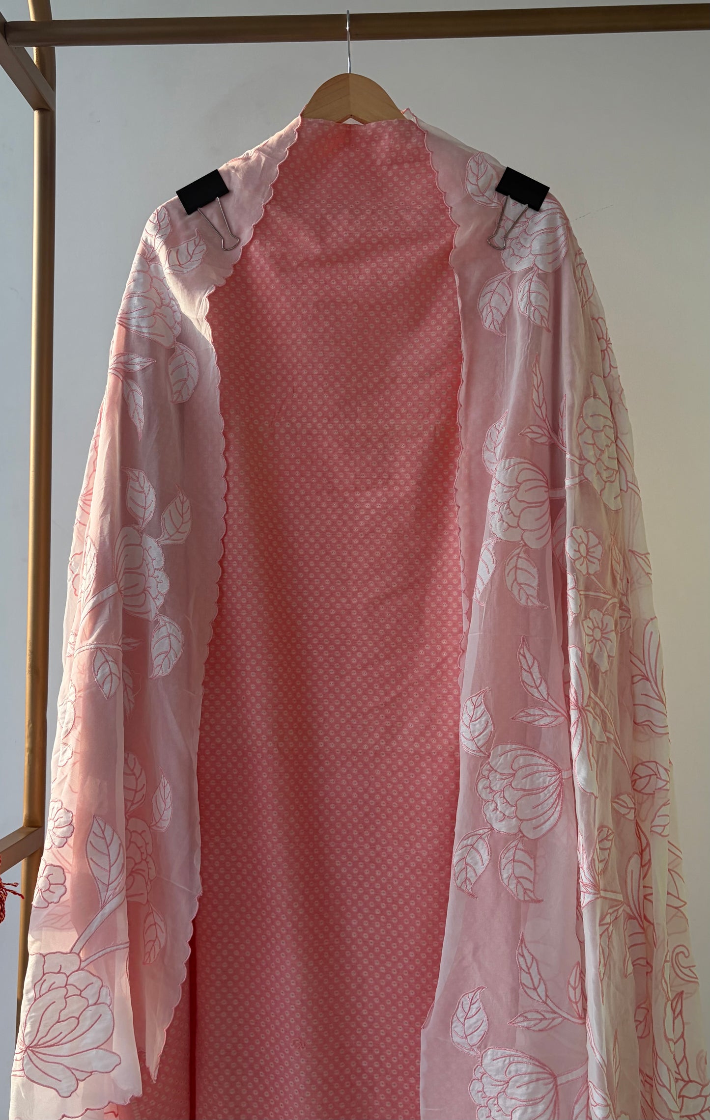 Peach Applique Chanderi Unstitched Suit