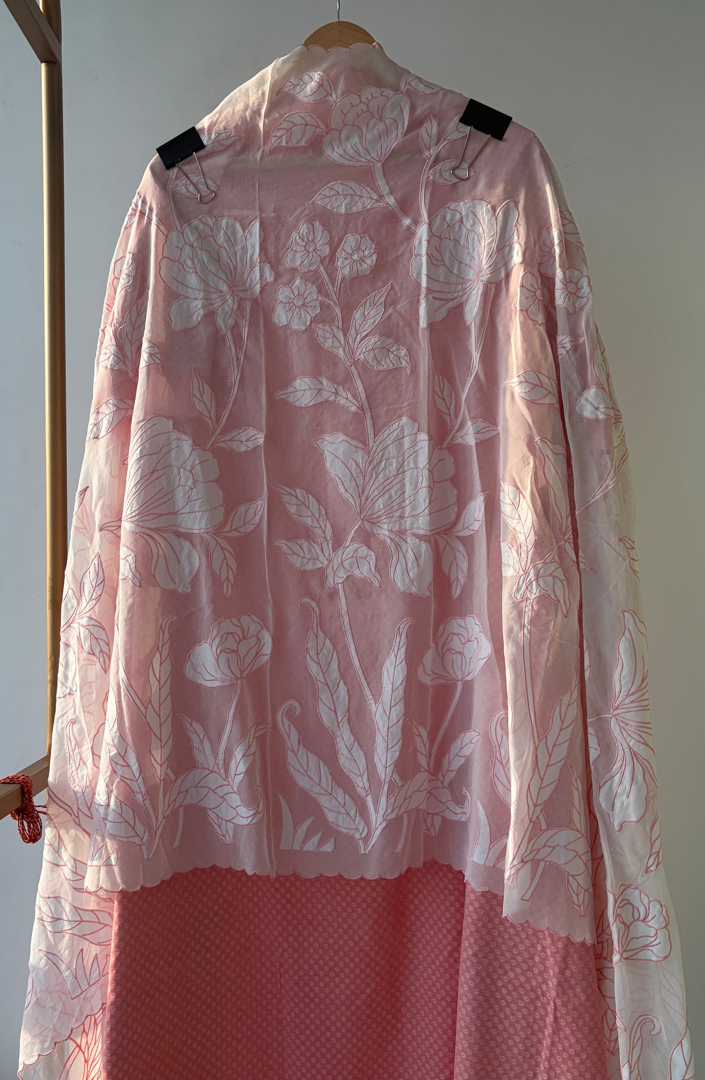 Peach Applique Chanderi Unstitched Suit