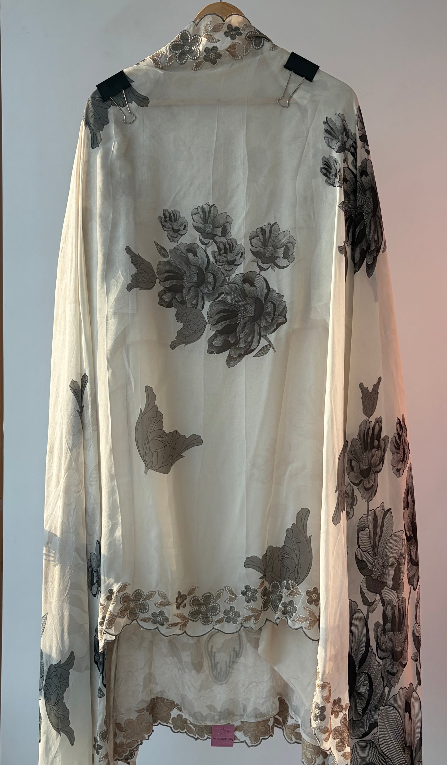 Off White Applique Organza Semi Stitched Suit