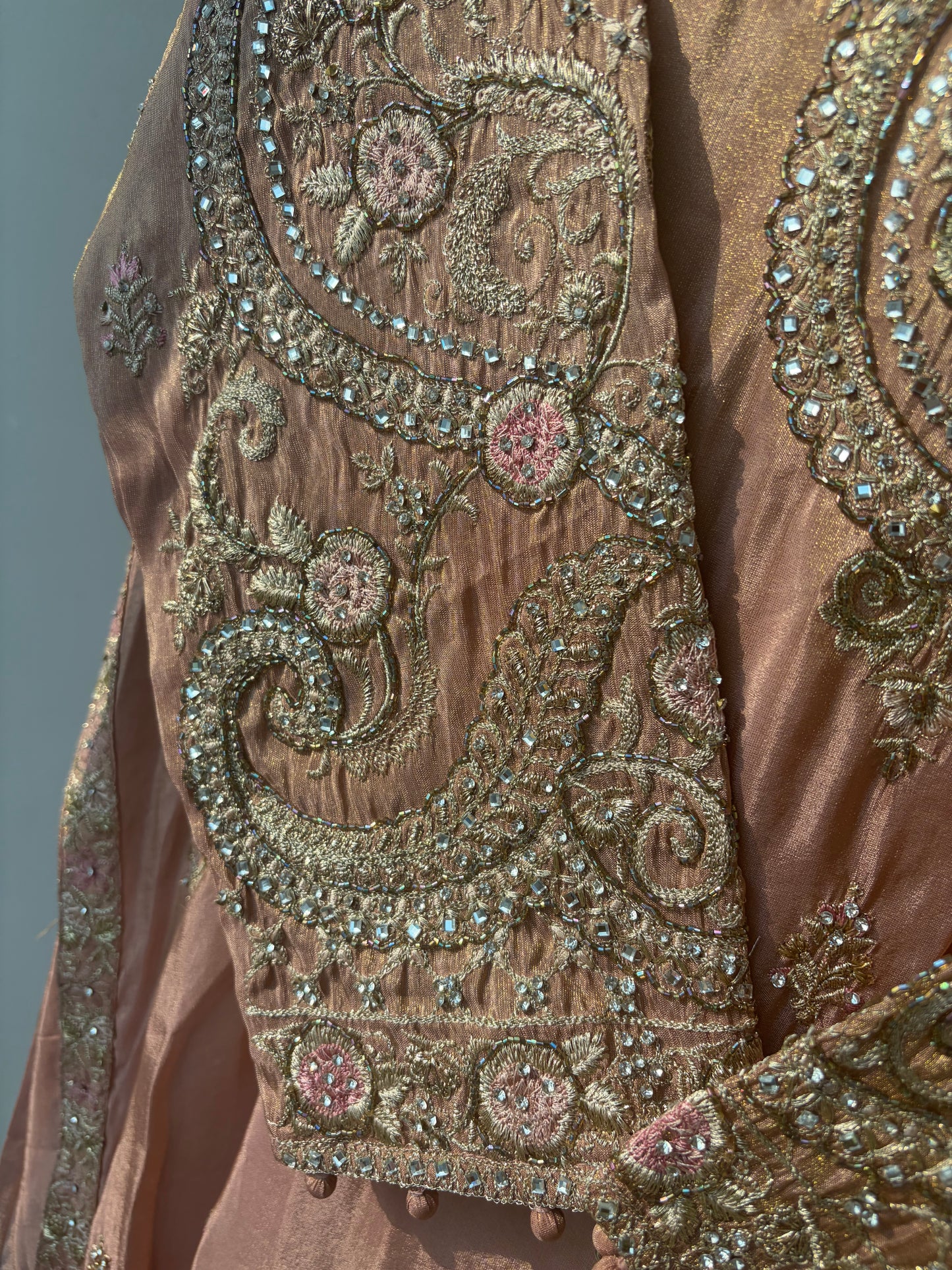 Peach Sequence Shimmer Semi Stitched Suit