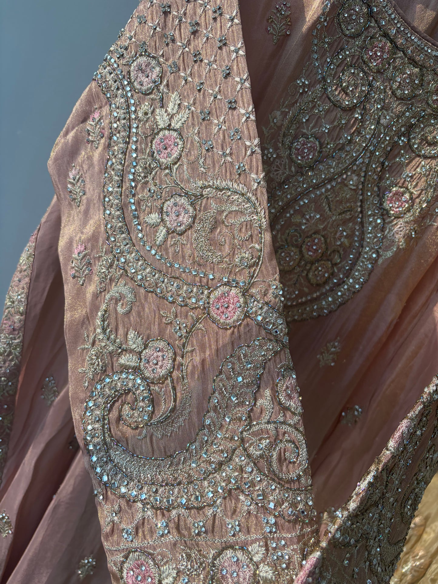 Peach Sequence Shimmer Semi Stitched Suit