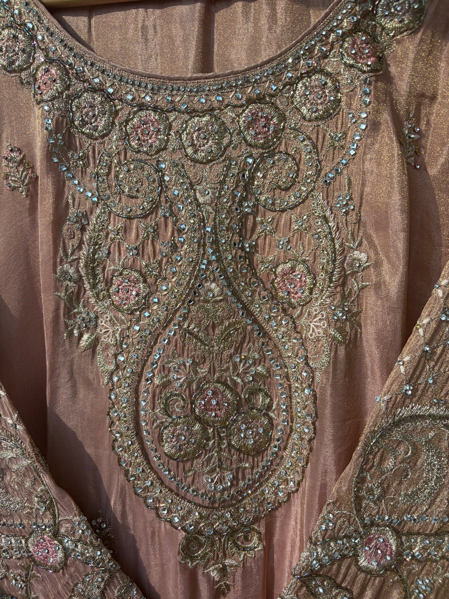 Peach Sequence Shimmer Semi Stitched Suit