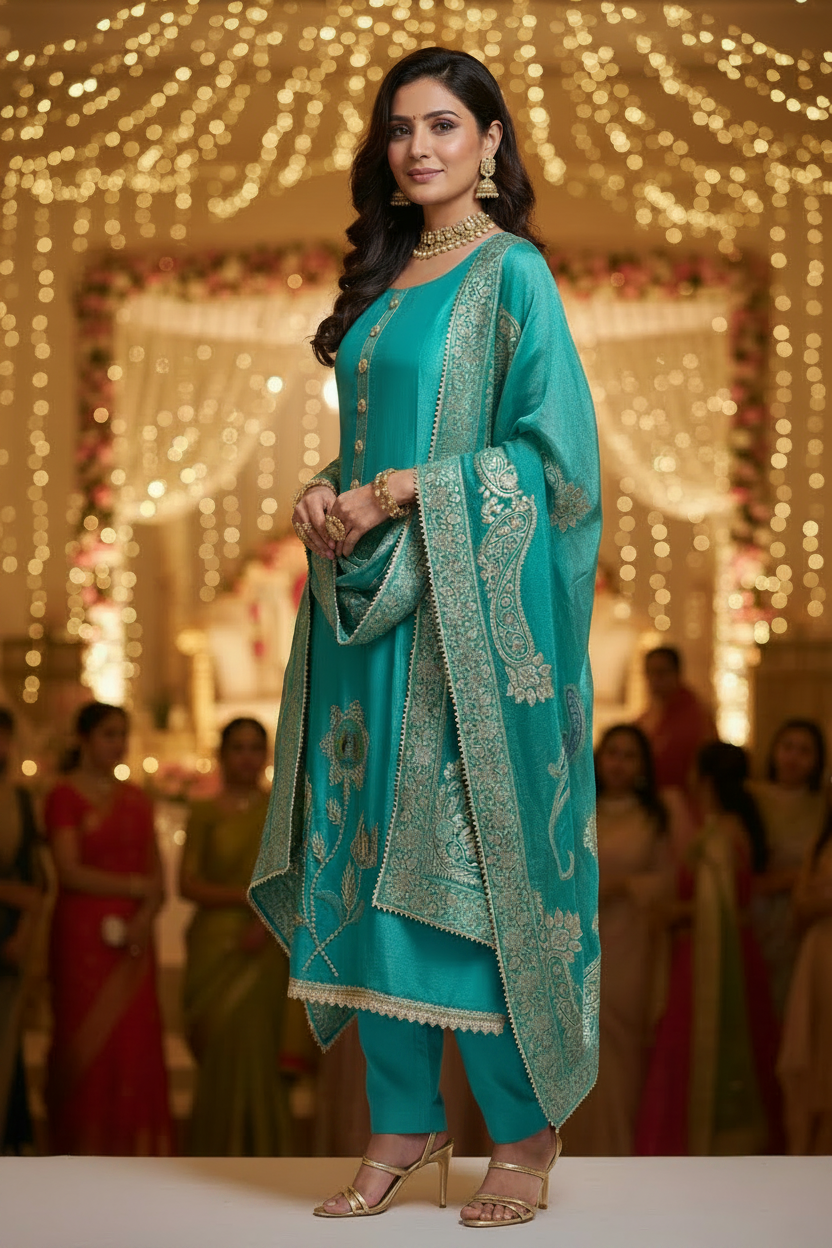 Pearl Banarasi Shimmer Semi Stitched Suit