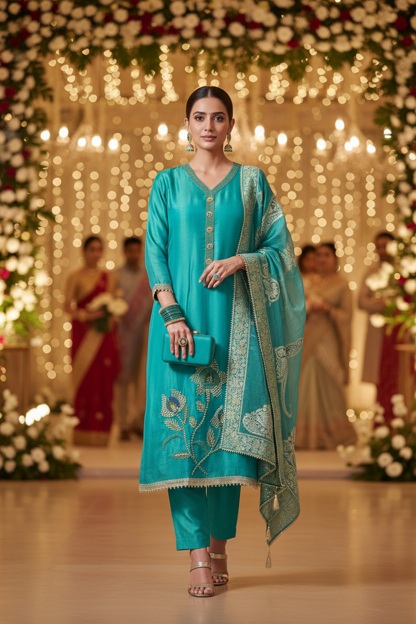 Pearl Banarasi Shimmer Semi Stitched Suit