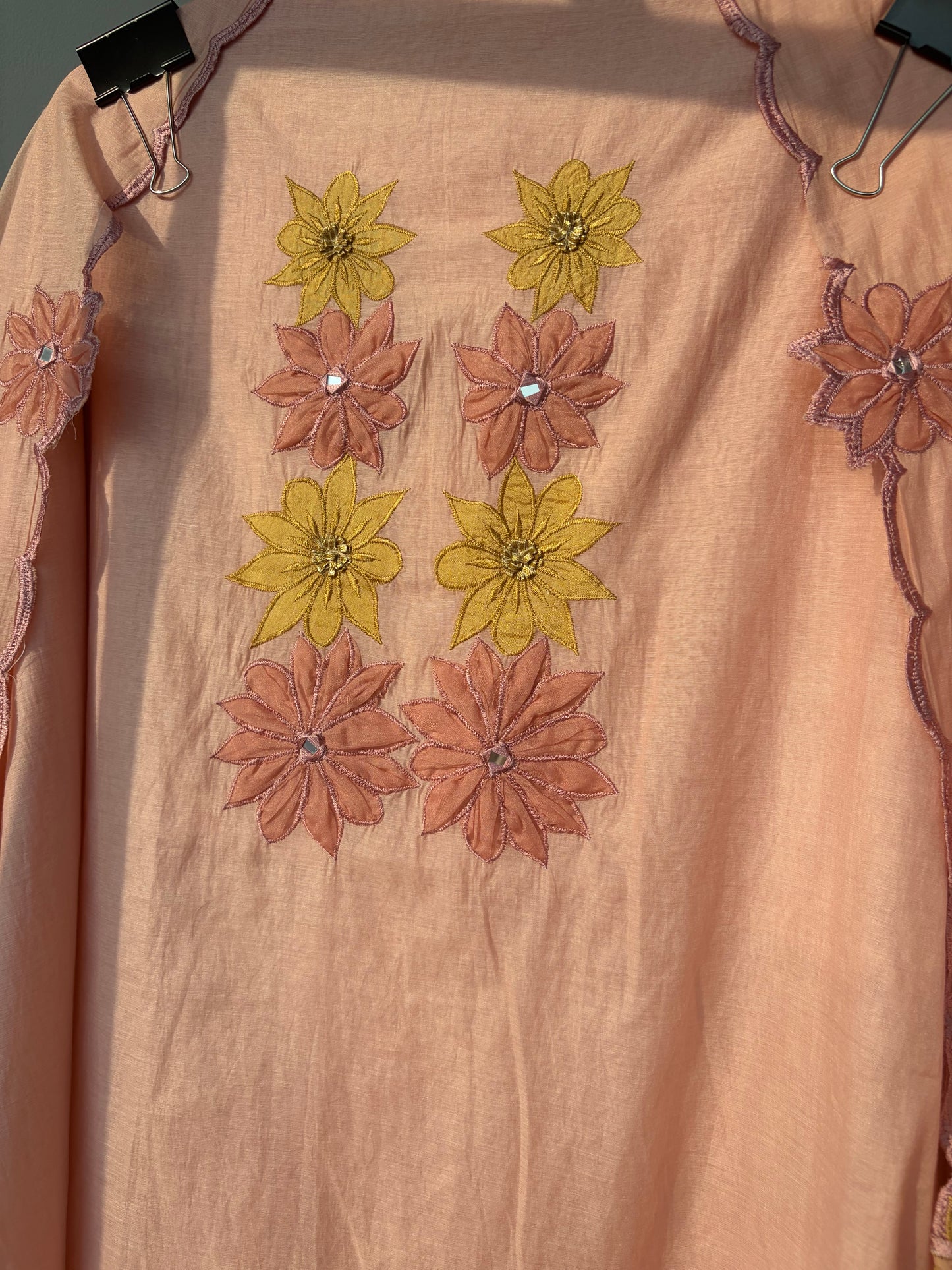 Peach Applique Mulmul Semi Stitched Suit