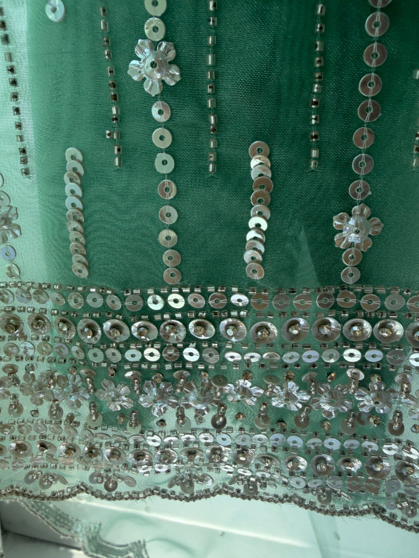 Green Embellished Tissue Semi Stitched Suit