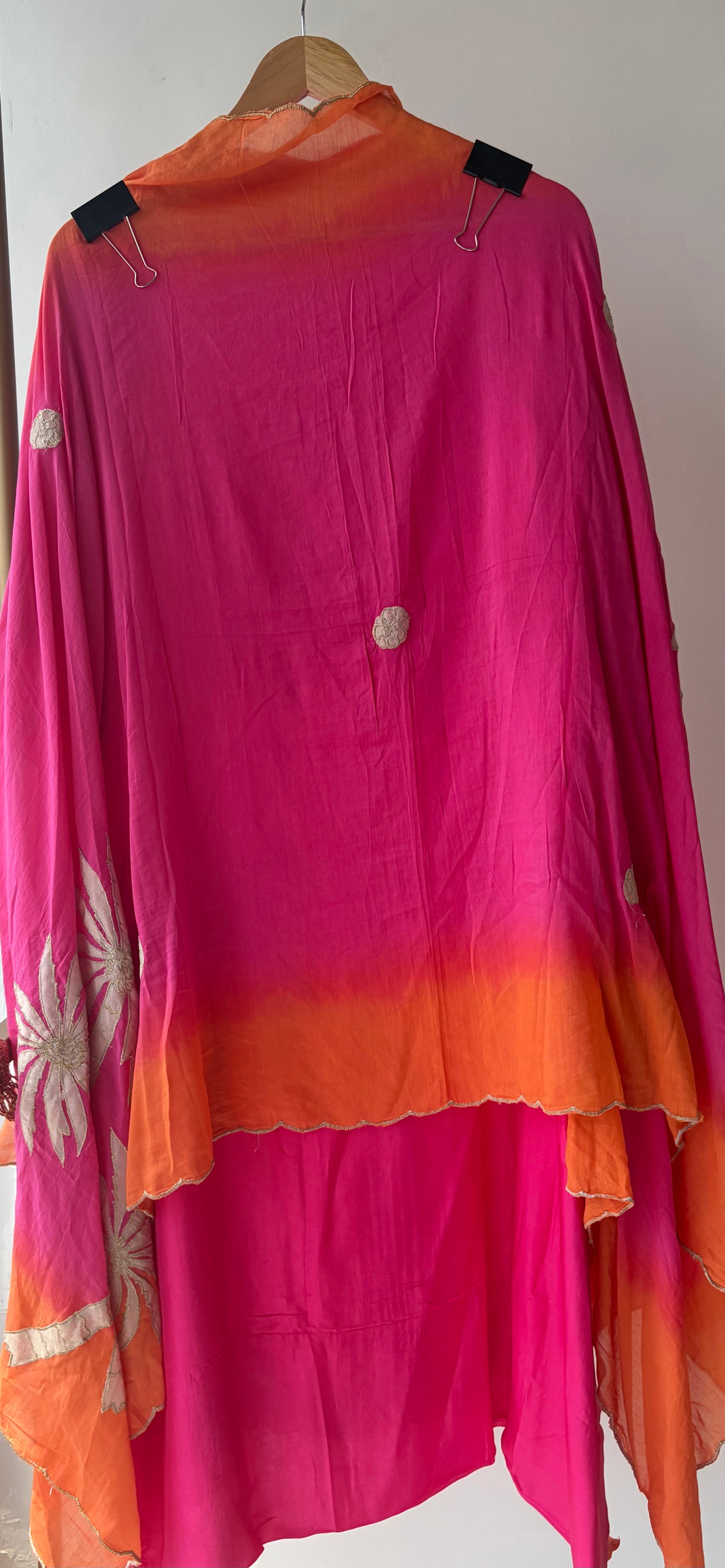 Pink Applique Mulmul Semi Stitched Suit