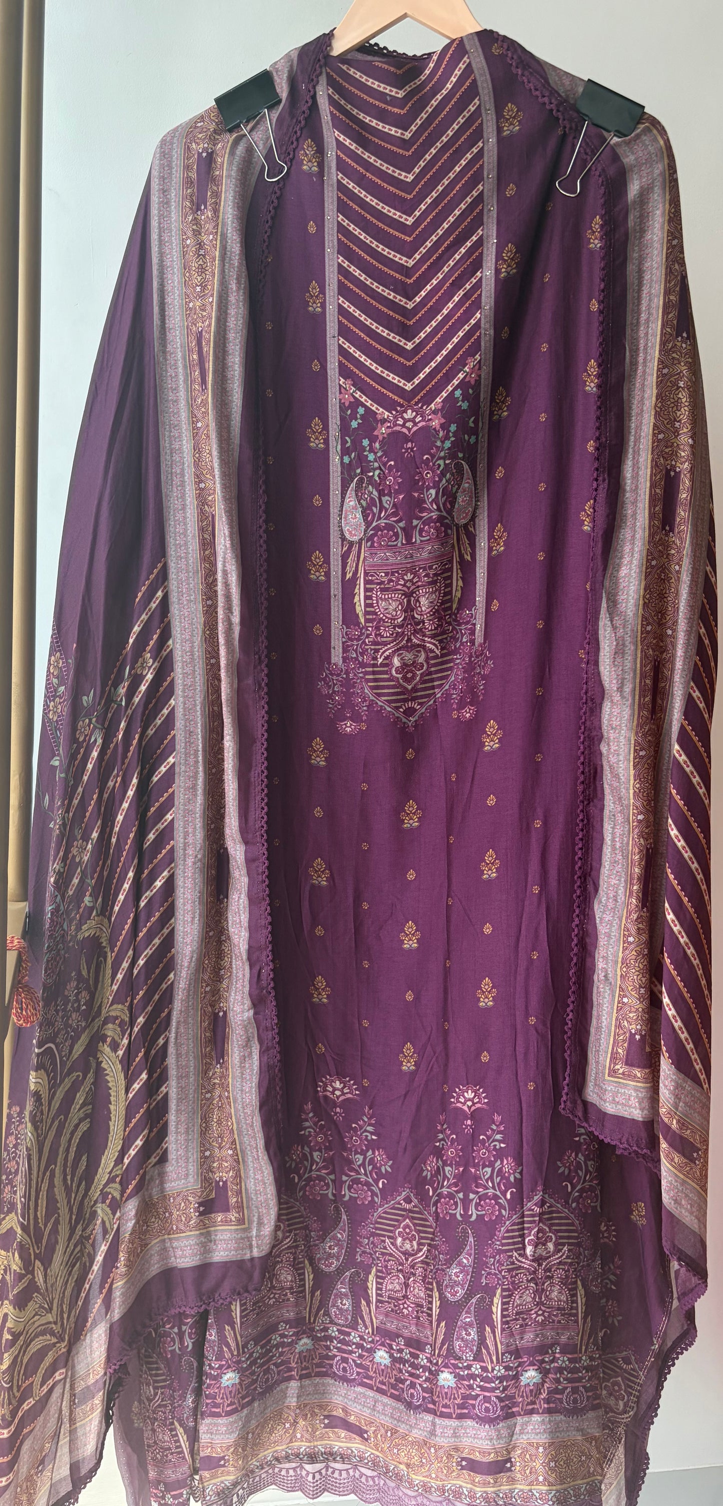 Purple Muslin Silk Unstitched Suit