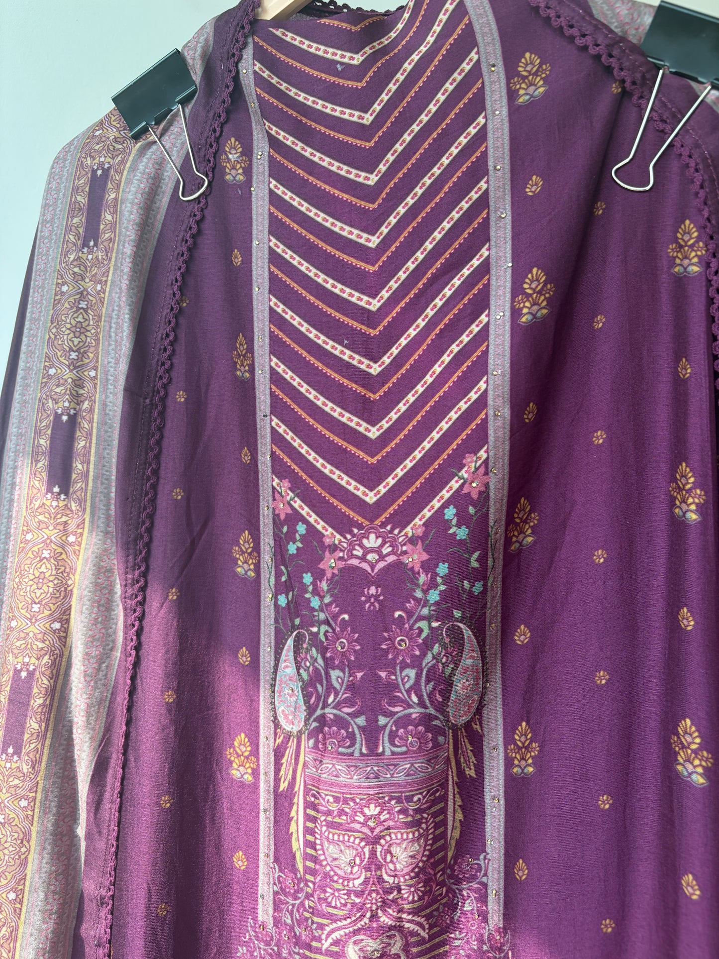 Purple Muslin Silk Unstitched Suit