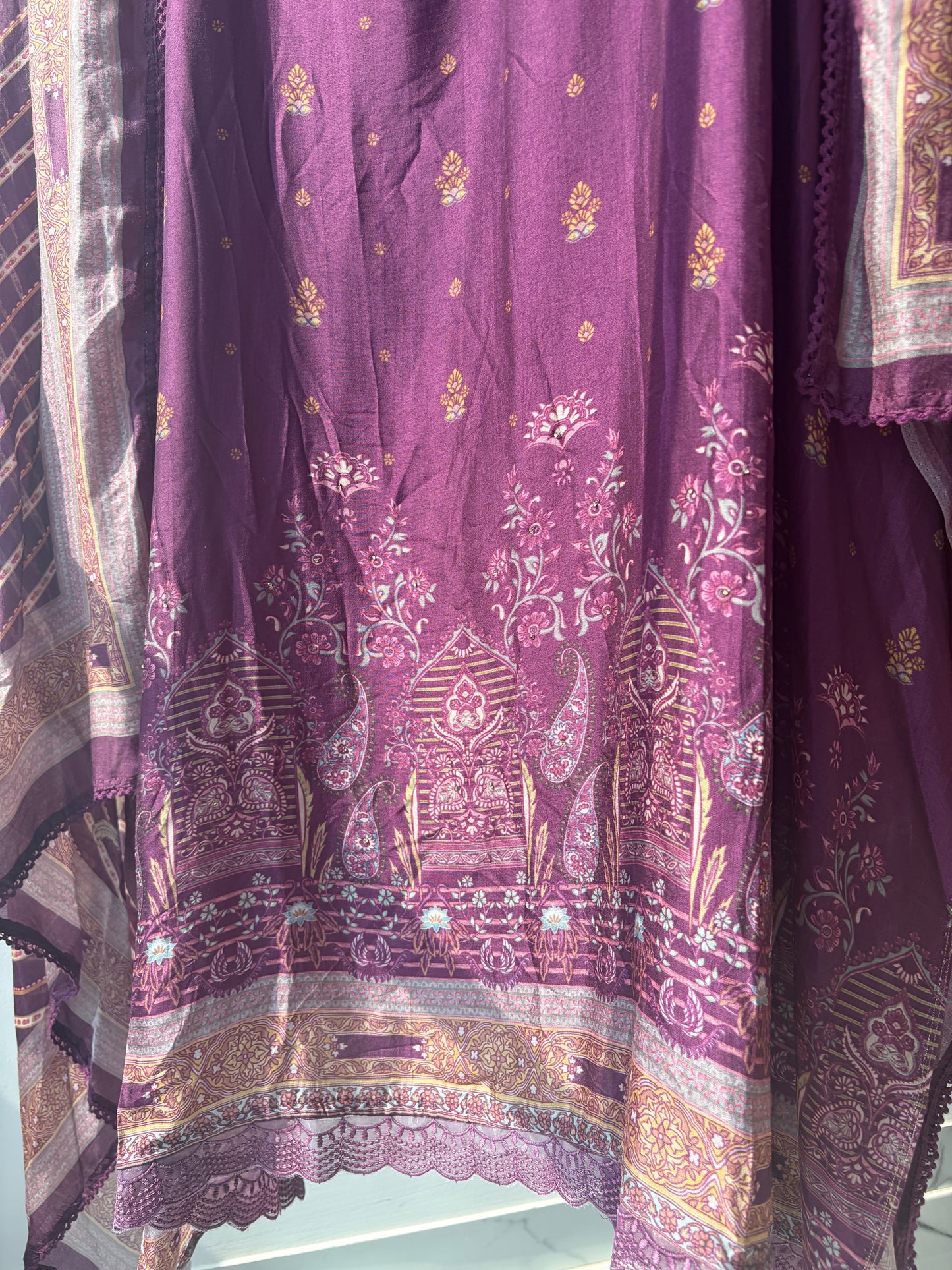 Purple Muslin Silk Unstitched Suit
