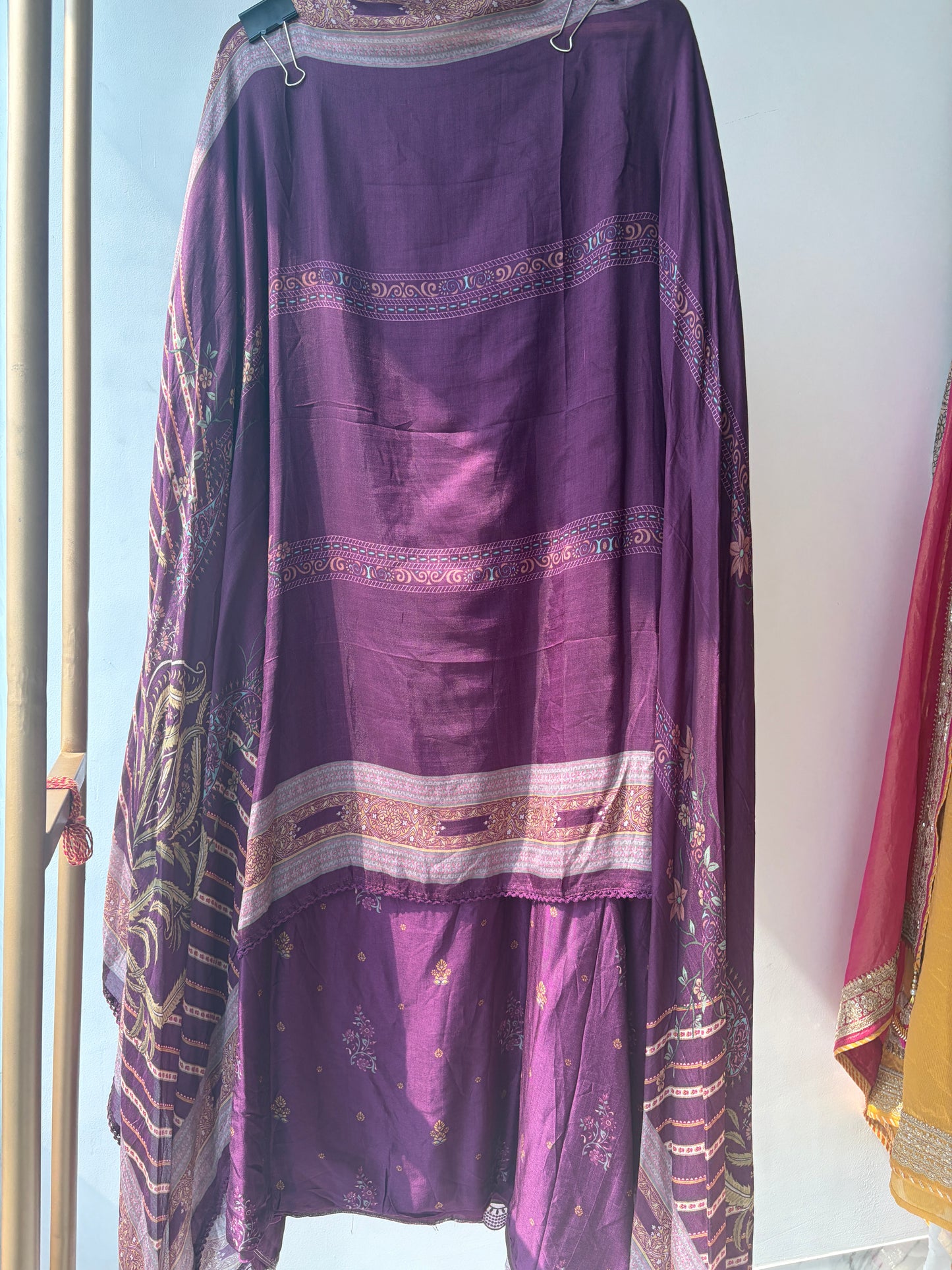 Purple Muslin Silk Unstitched Suit