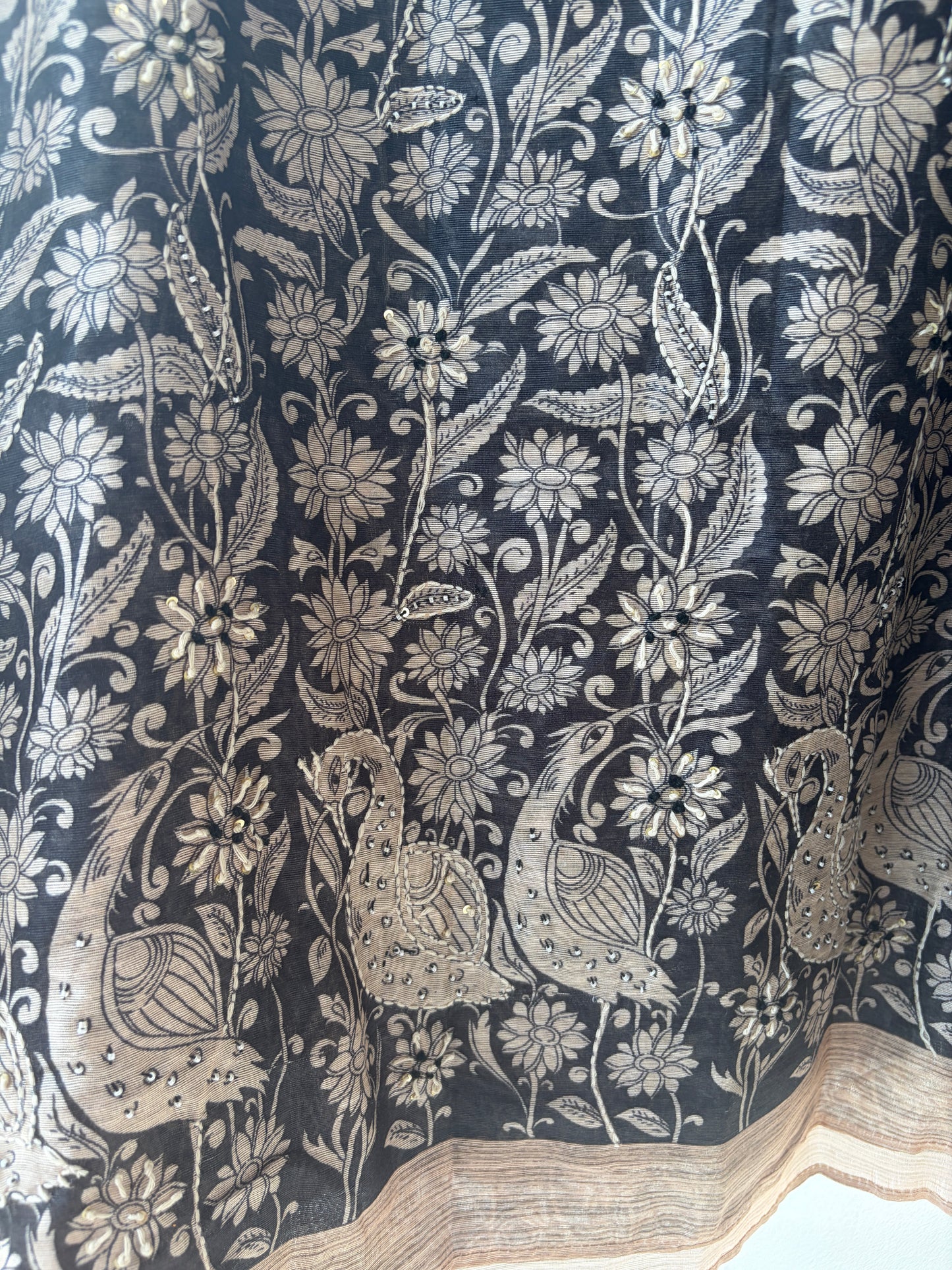Black Tussar Silk Semi Stitched Suit