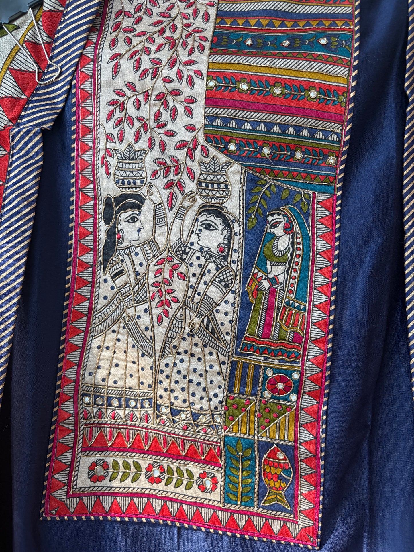 Blue Dabka Work Maheshwari Silk Semi Stitched Suit