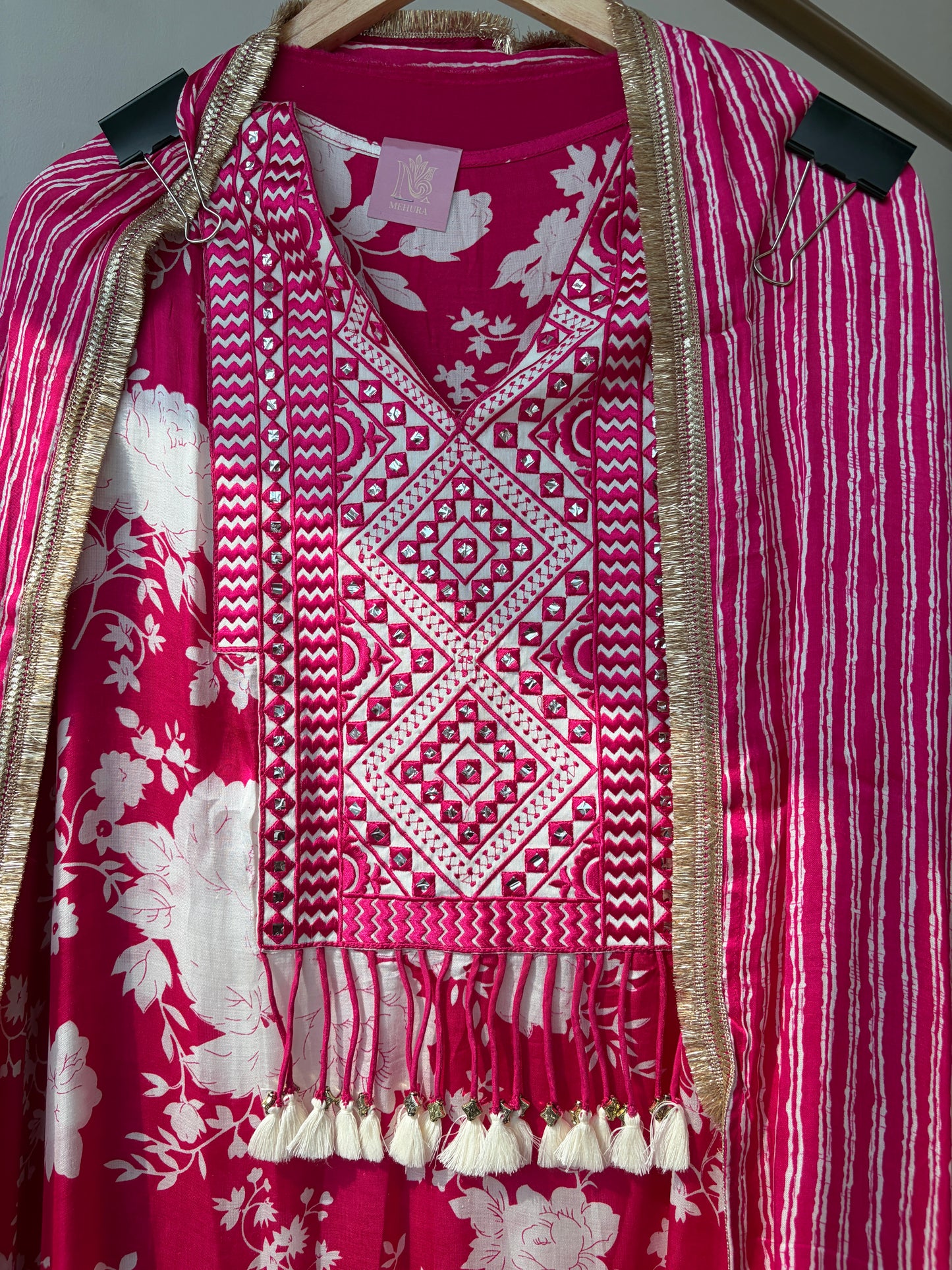Pink Satin Printed Semi Stitched Suit