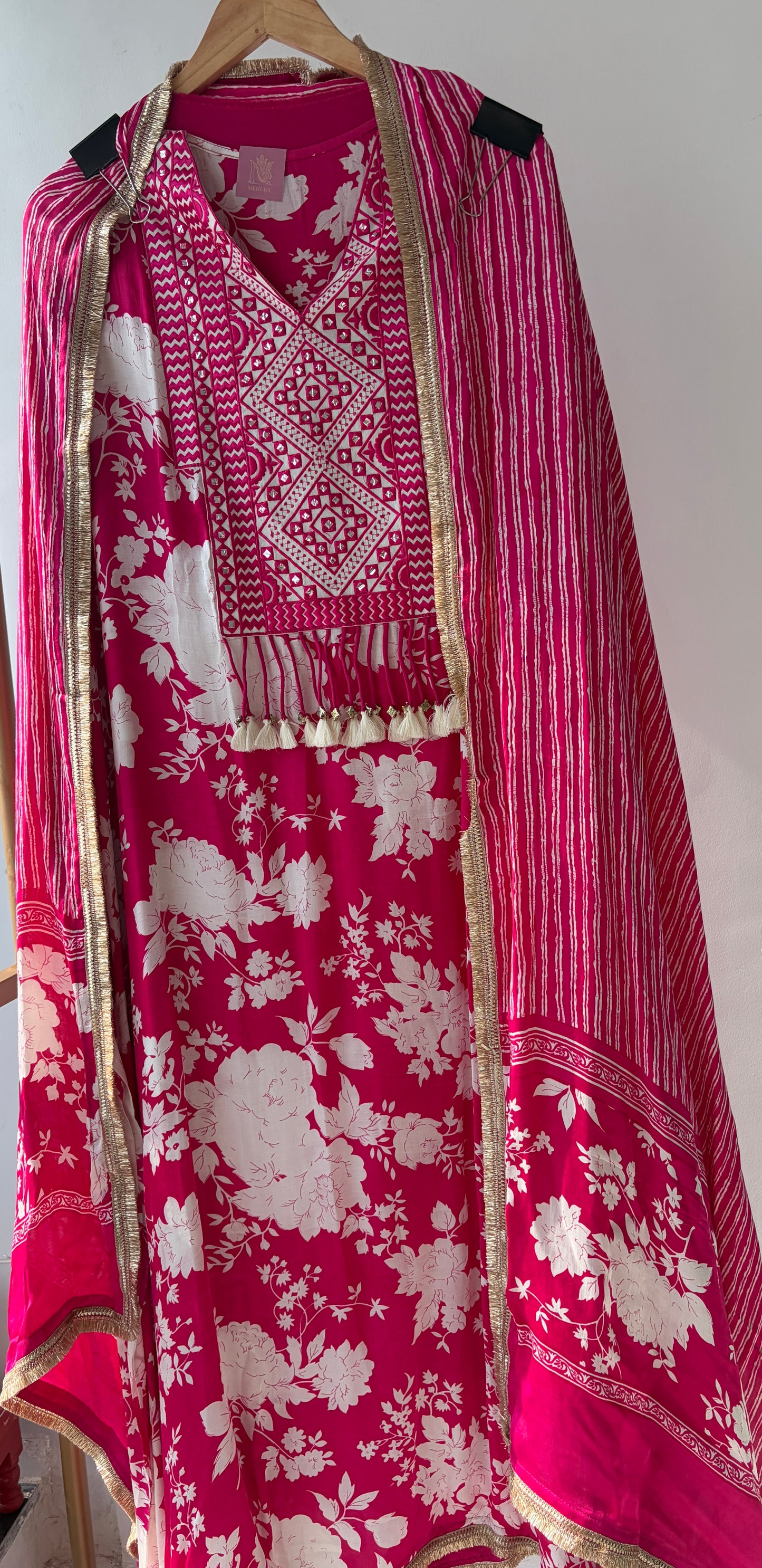 Pink Satin Printed Semi Stitched Suit