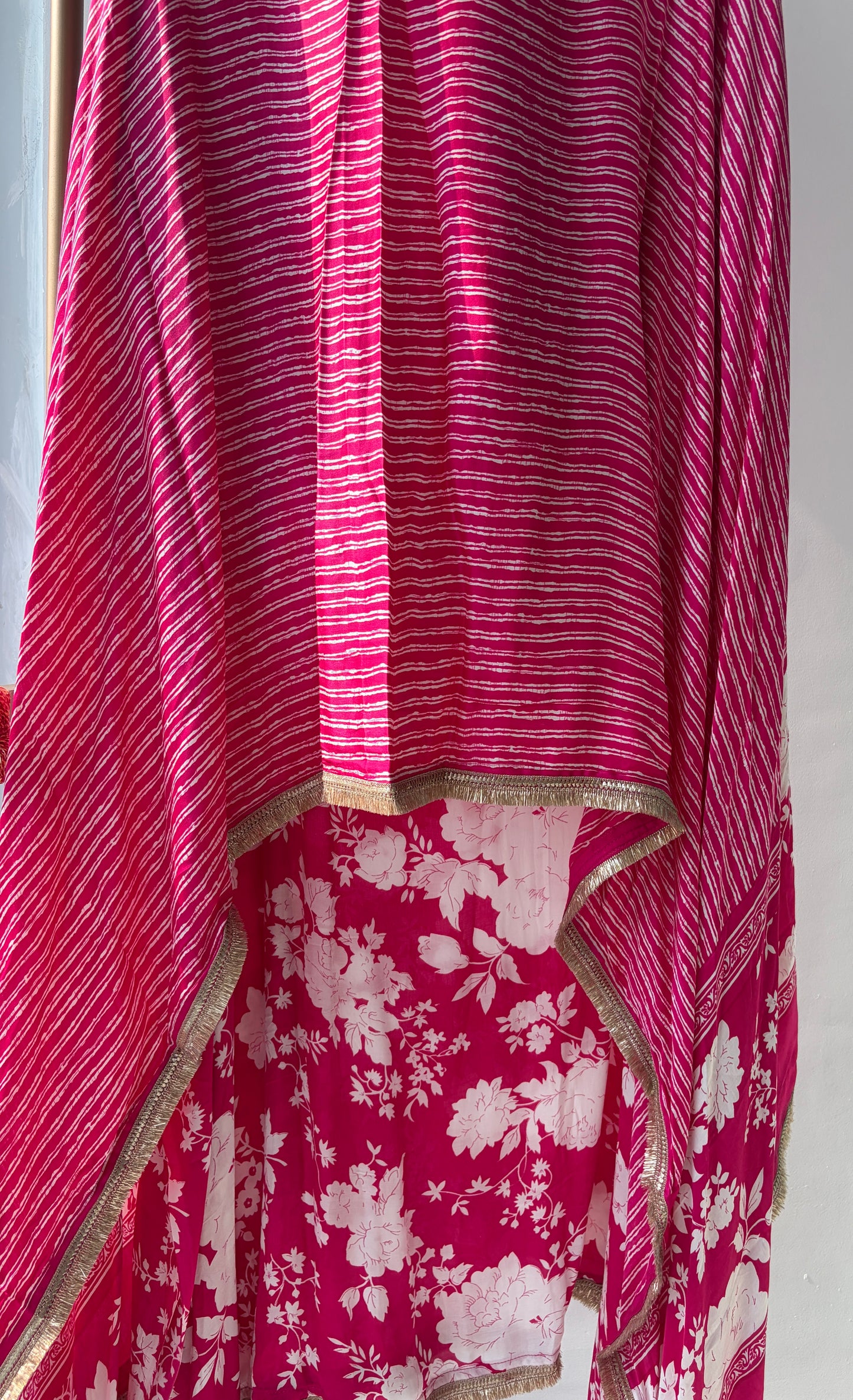 Pink Satin Printed Semi Stitched Suit