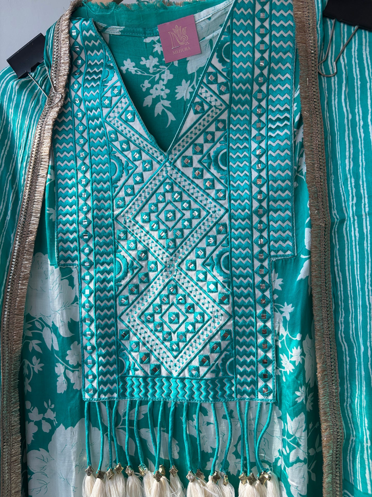 Green Satin Printed Semi Stitched Suit