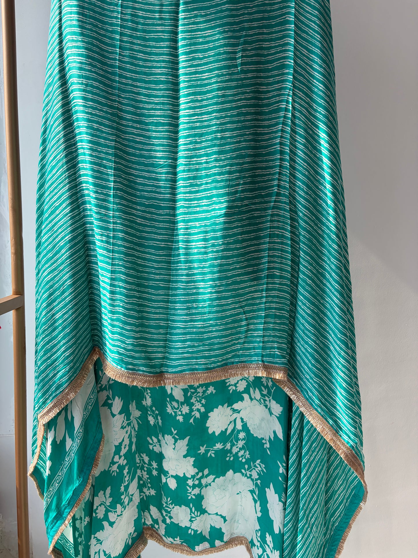 Green Satin Printed Semi Stitched Suit