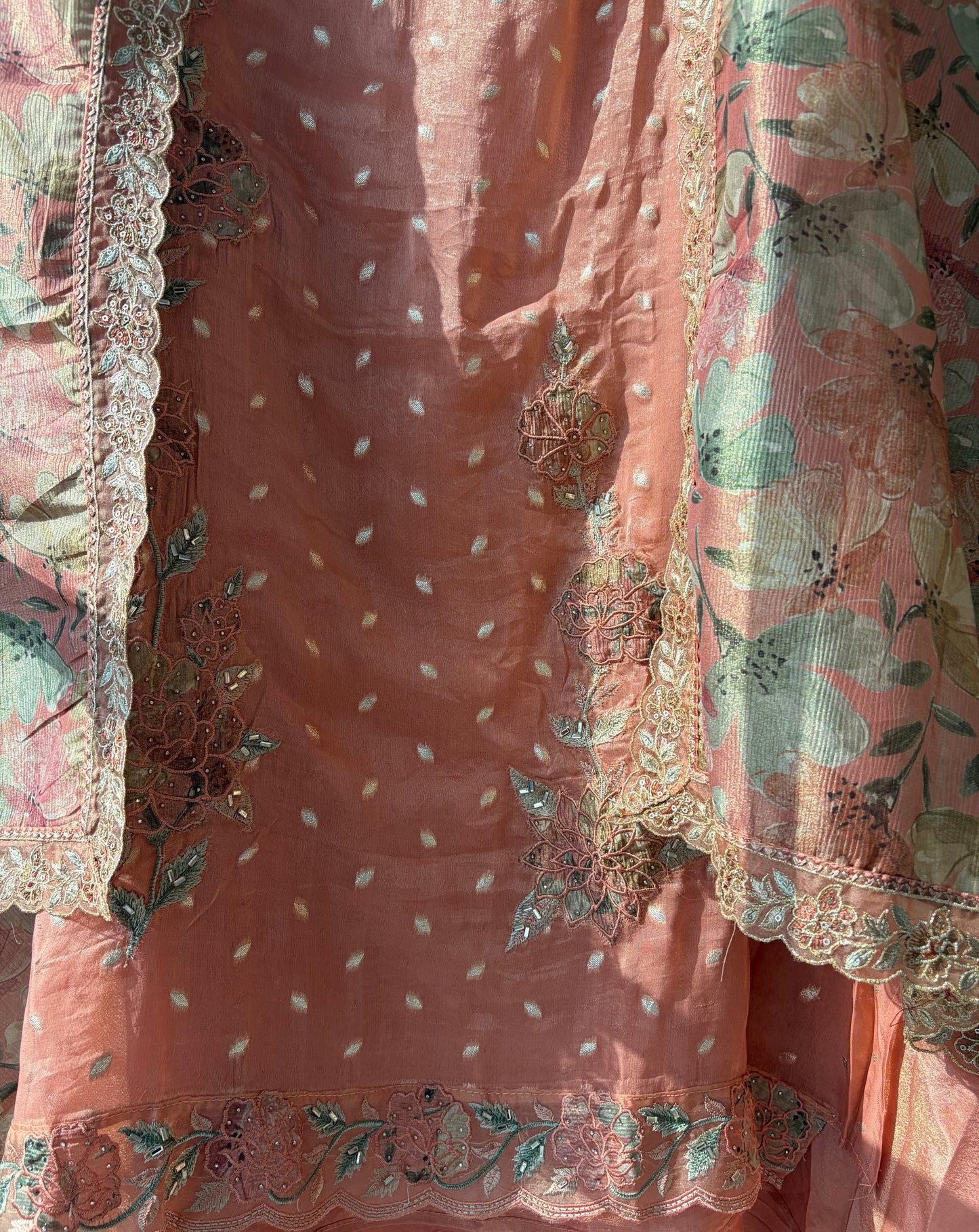 Peach Banarasi Butti Semi Stitched Suit