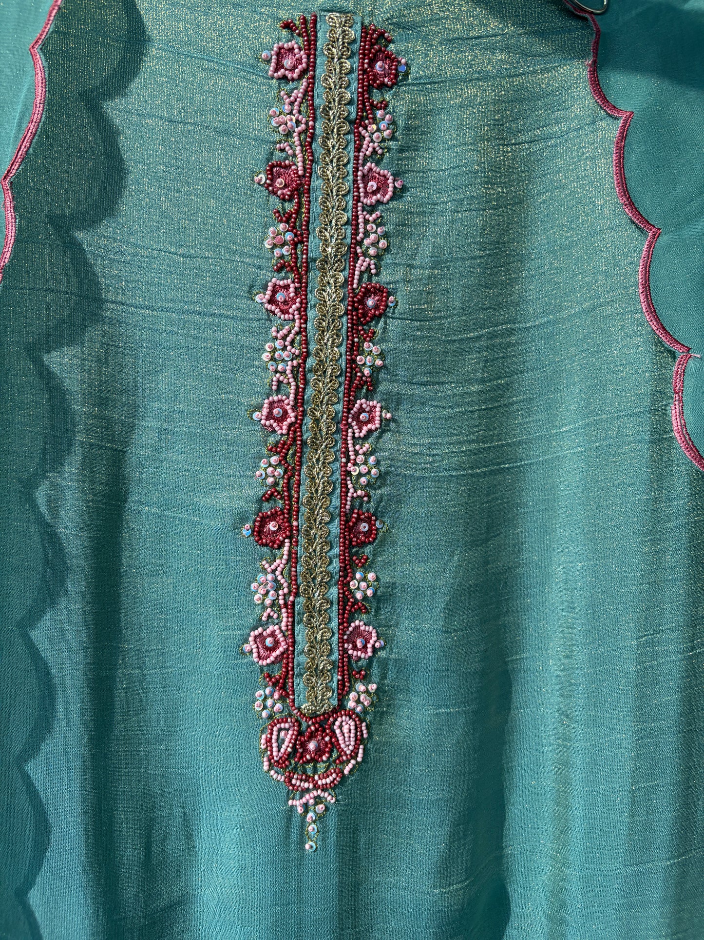 Teal Embellished Shimmer Semi Stitched Suit