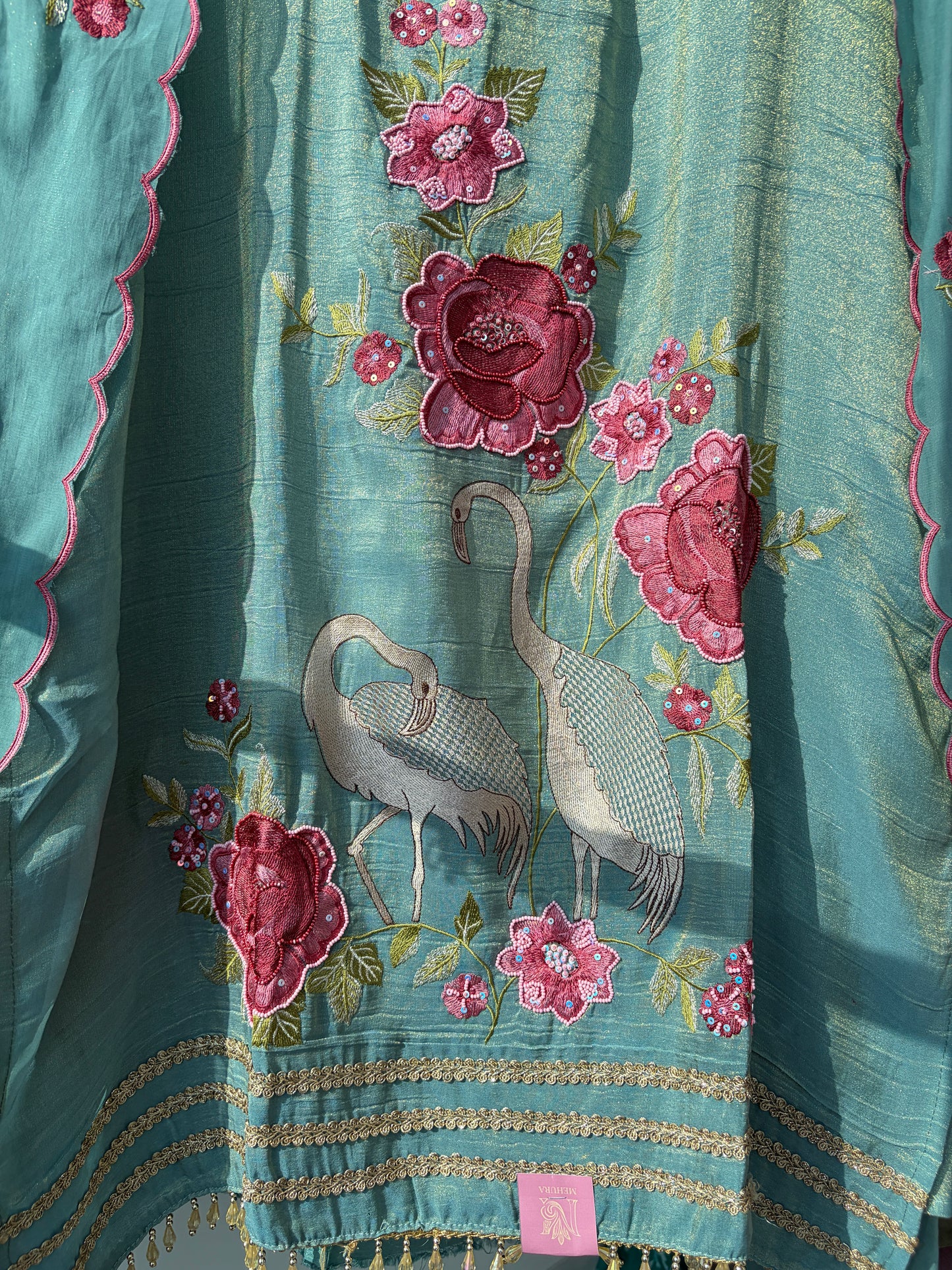 Teal Embellished Shimmer Semi Stitched Suit
