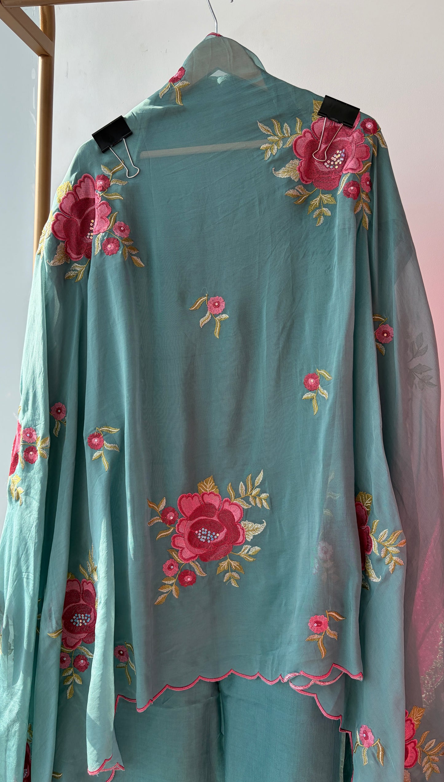 Teal Embellished Shimmer Semi Stitched Suit