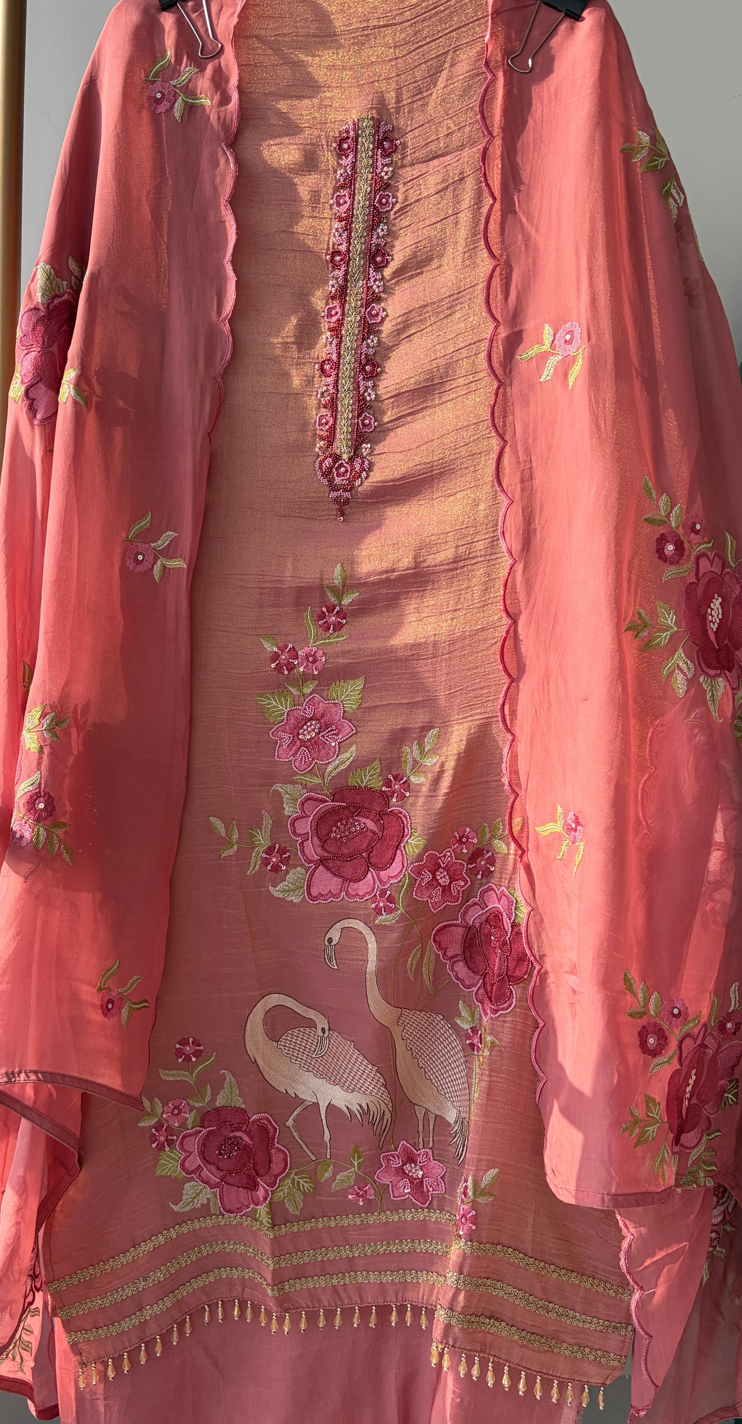 Mauve Embellished Shimmer Semi Stitched Suit