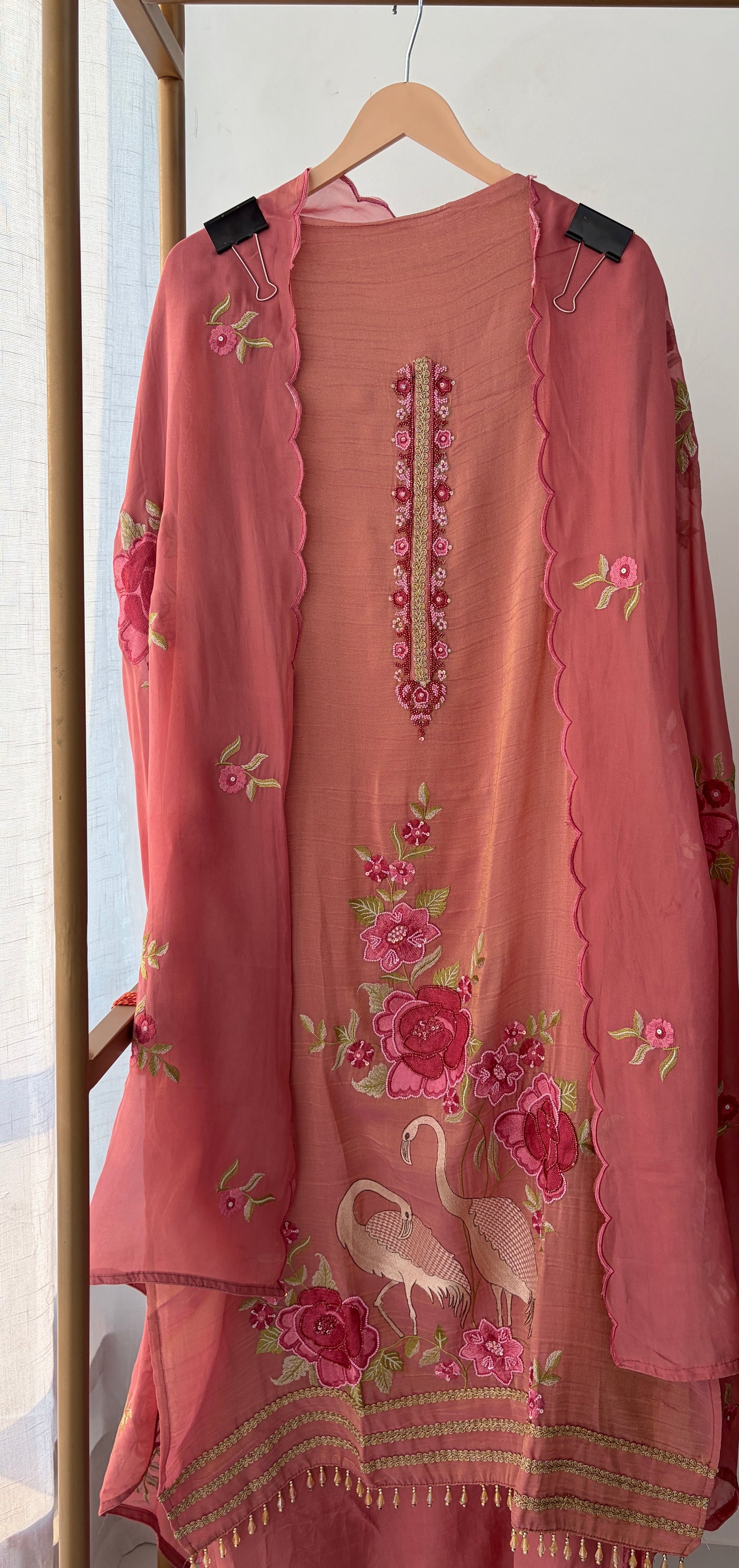 Mauve Embellished Shimmer Semi Stitched Suit