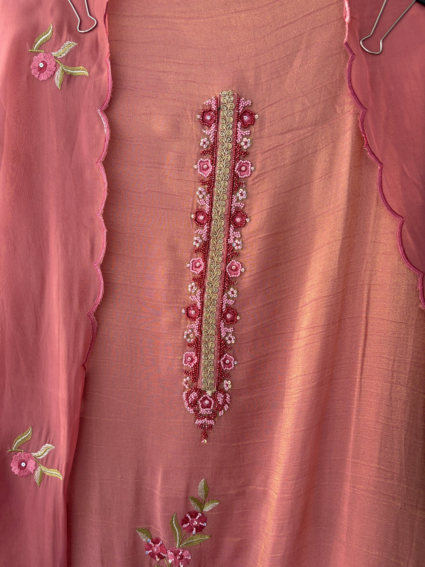 Mauve Embellished Shimmer Semi Stitched Suit
