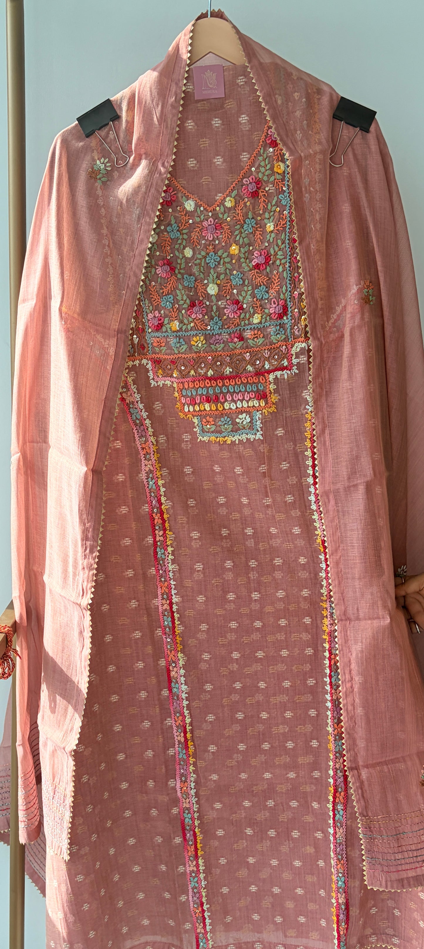 Pink Knot Chanderi Semi Stitched Suit