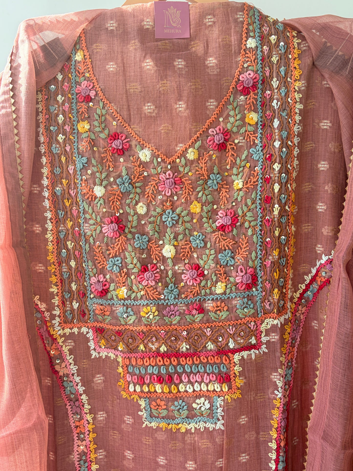 Pink Knot Chanderi Semi Stitched Suit