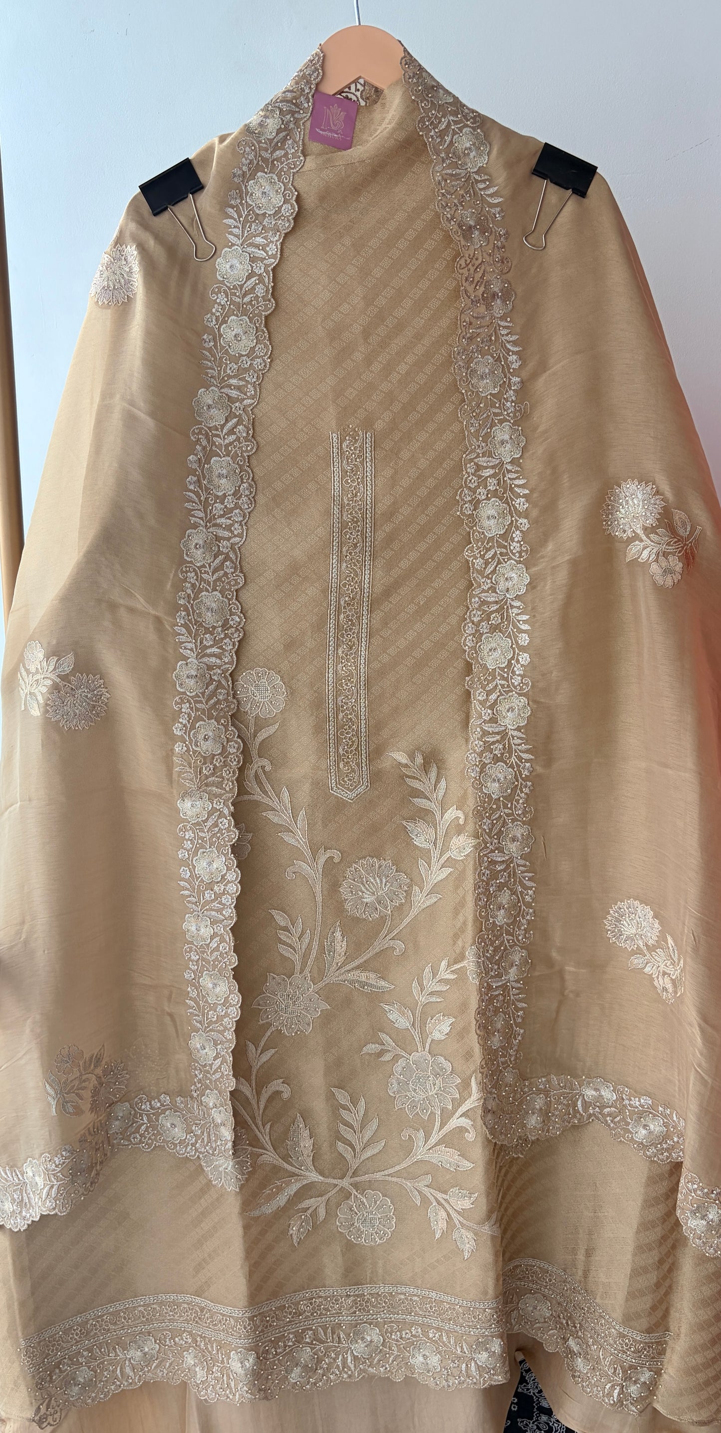 Brown Zari Banarasi Semi Stitched Suit