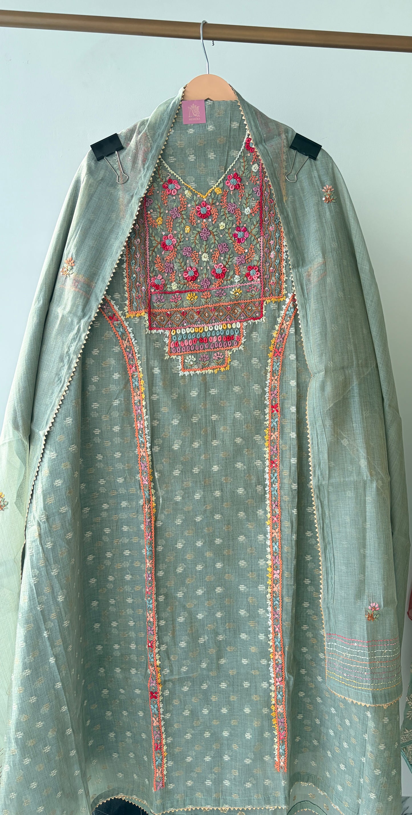 Grey Knot Chanderi Semi Stitched Suit
