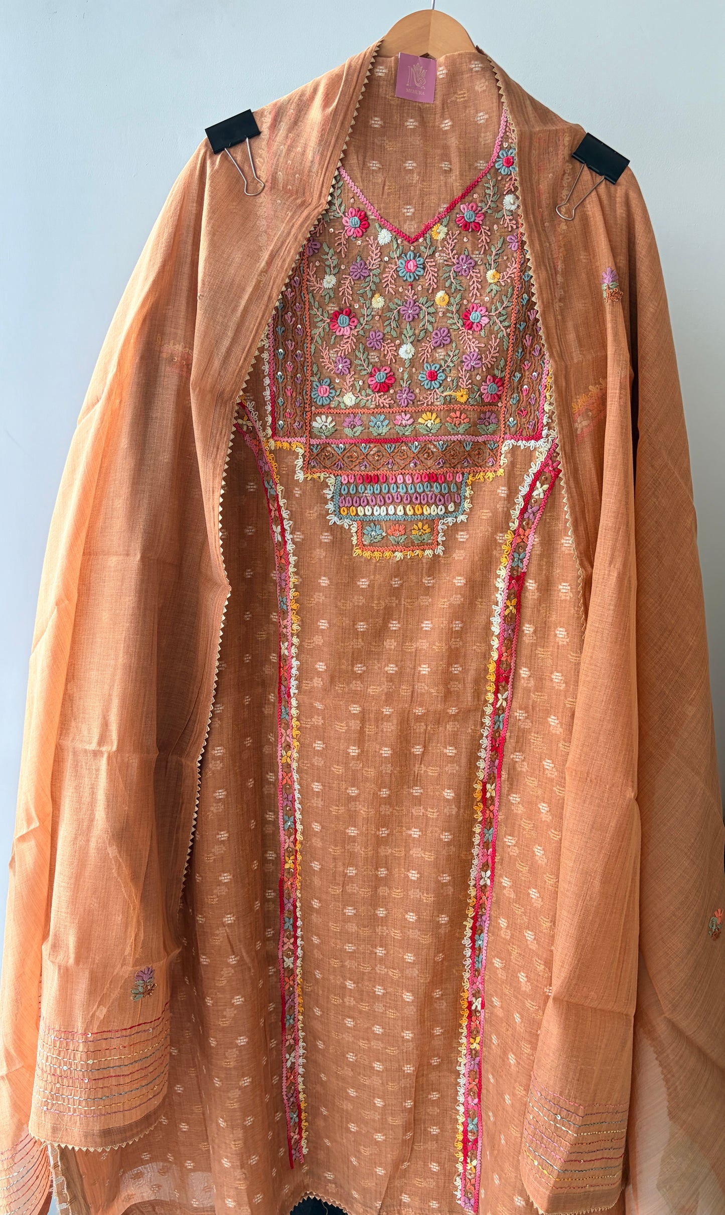 Brown Knot Chanderi Semi Stitched Suit