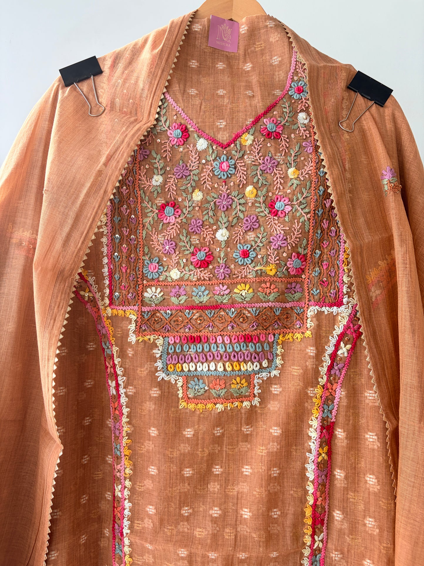 Brown Knot Chanderi Semi Stitched Suit