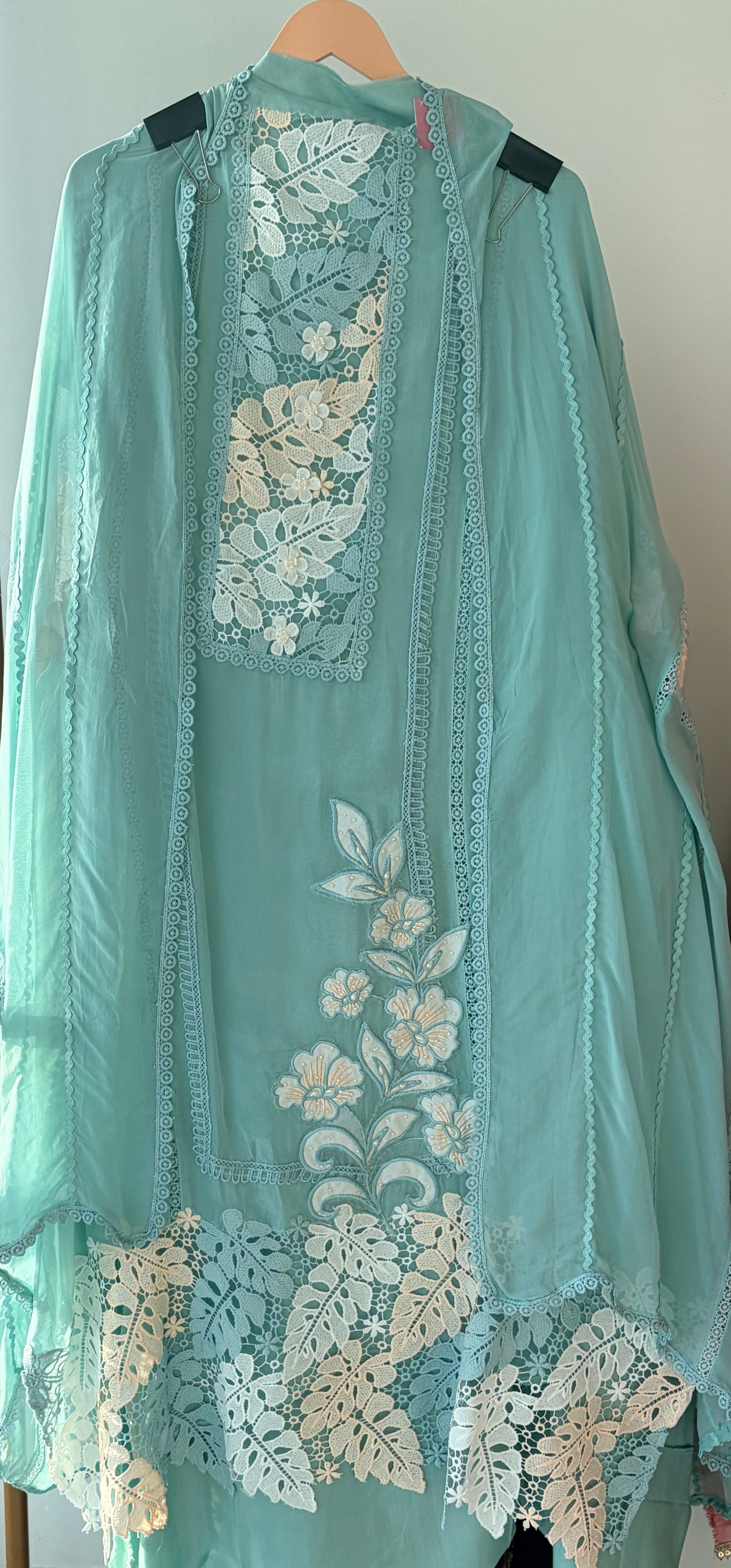 Green Lace Organza Semi Stitched Suit