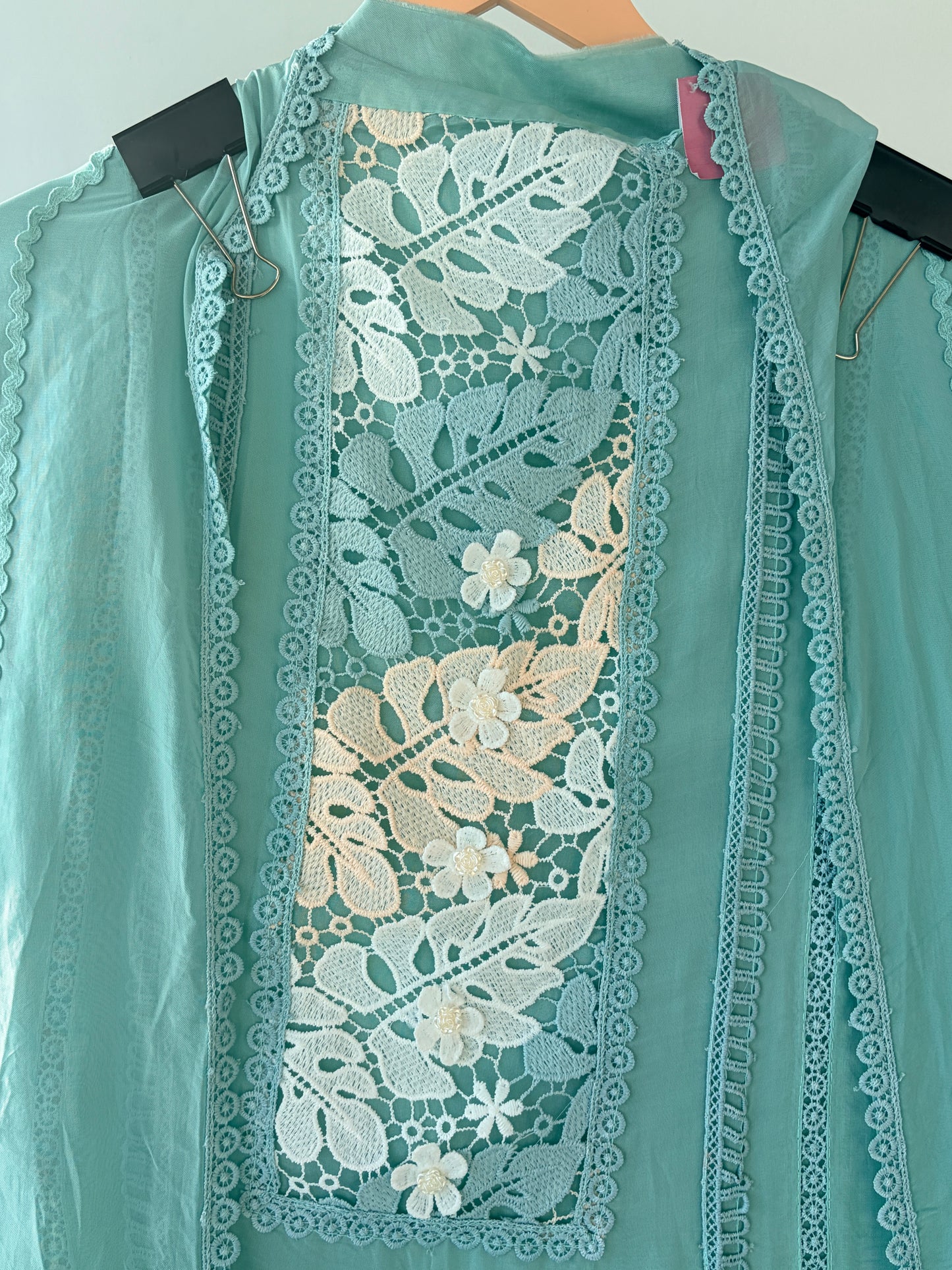 Green Lace Organza Semi Stitched Suit