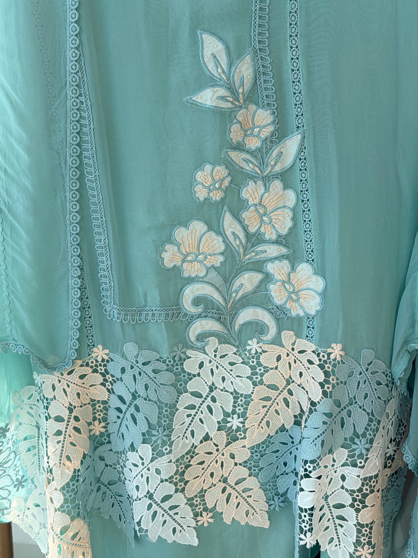 Green Lace Organza Semi Stitched Suit