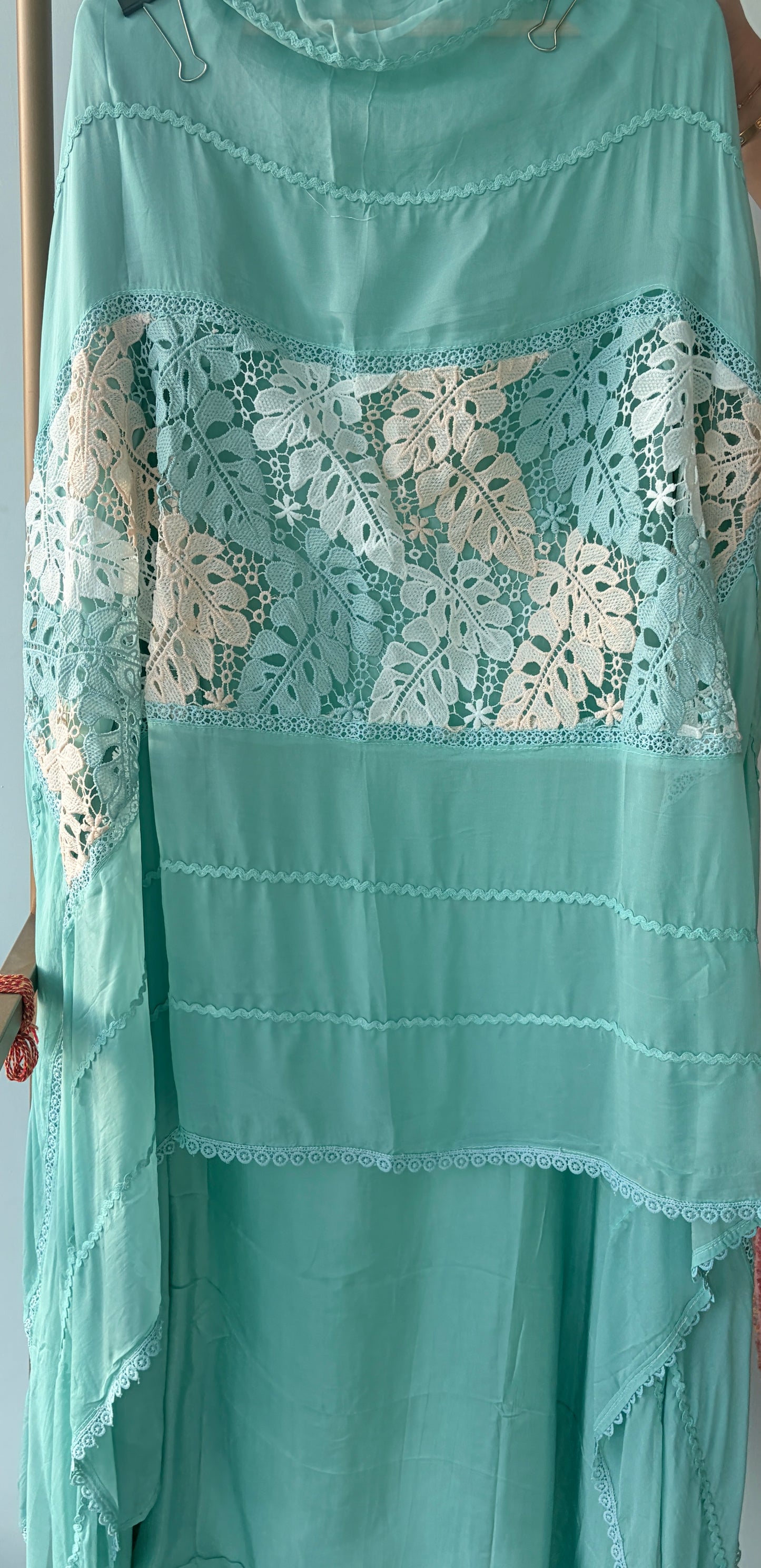 Green Lace Organza Semi Stitched Suit